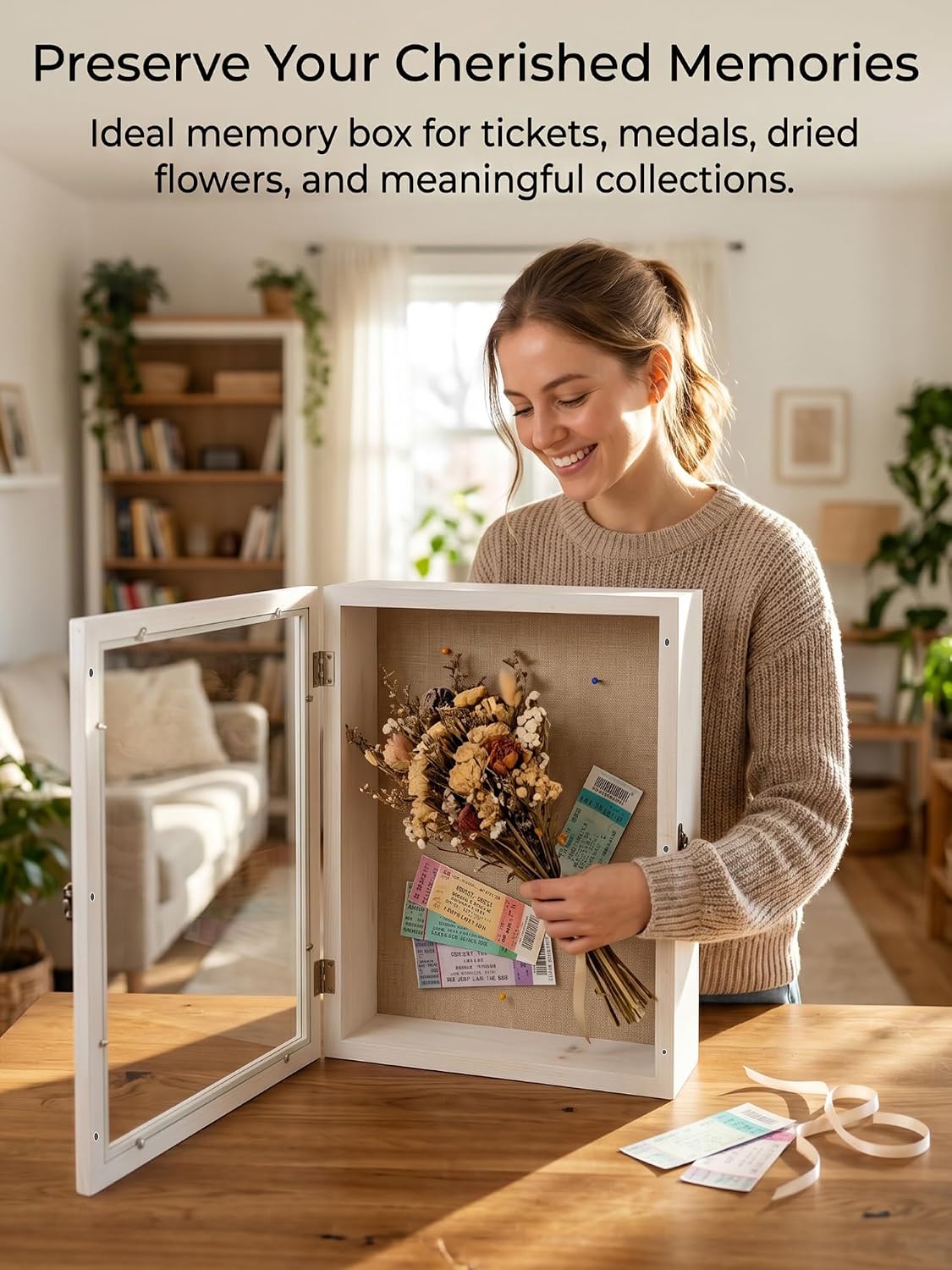 Large Shadow Box 16x20, 6 Inch External Depth Extra Large Shadow Box Frame Natural Wood Big Display Case with Magnetic Door for Wedding,Christmas, Valentine's Day, (White)