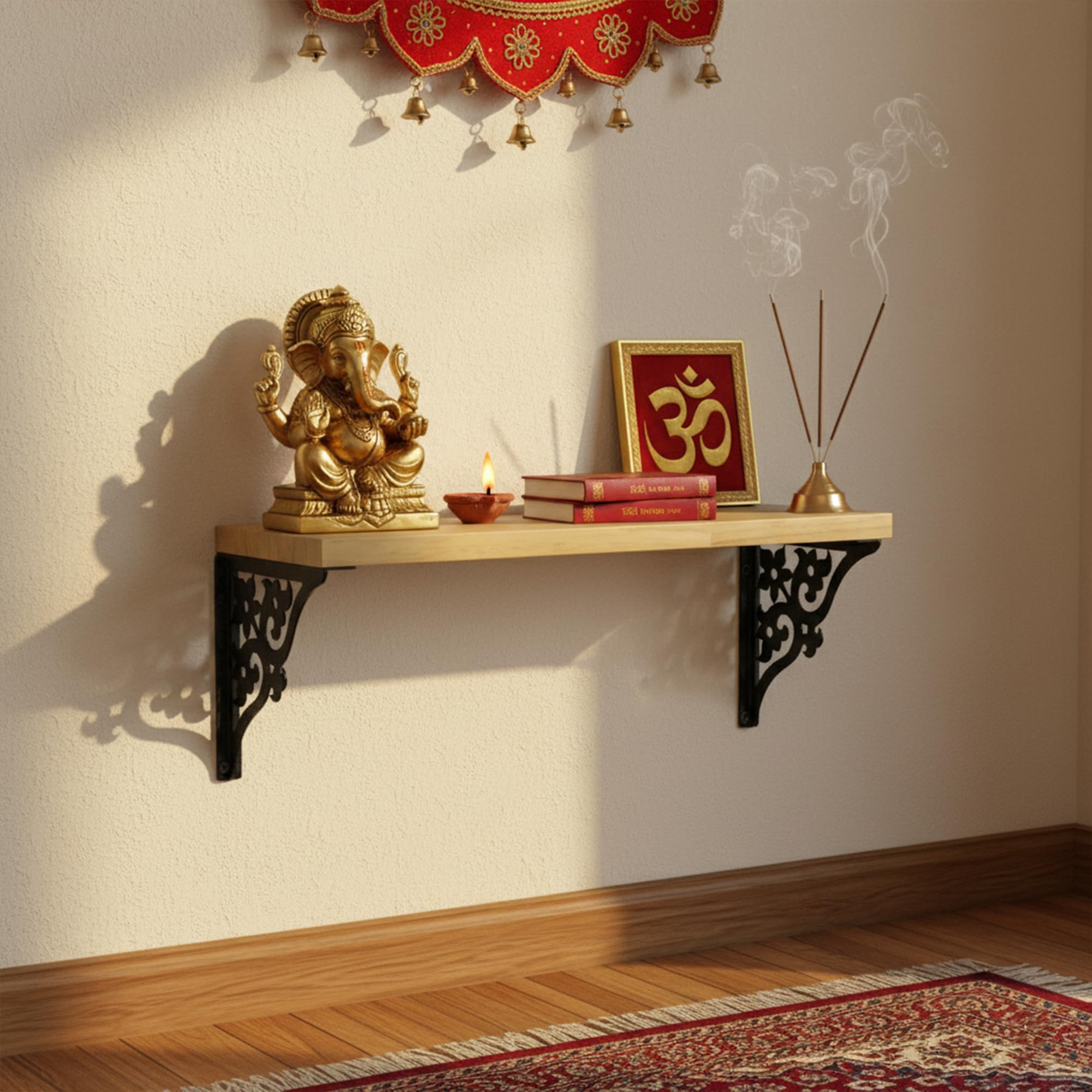 White Wooden Pooja Temple Shelf - Wall Mountable -11 White Wooden Pooja Temple Shelf - Wall Mountable -11