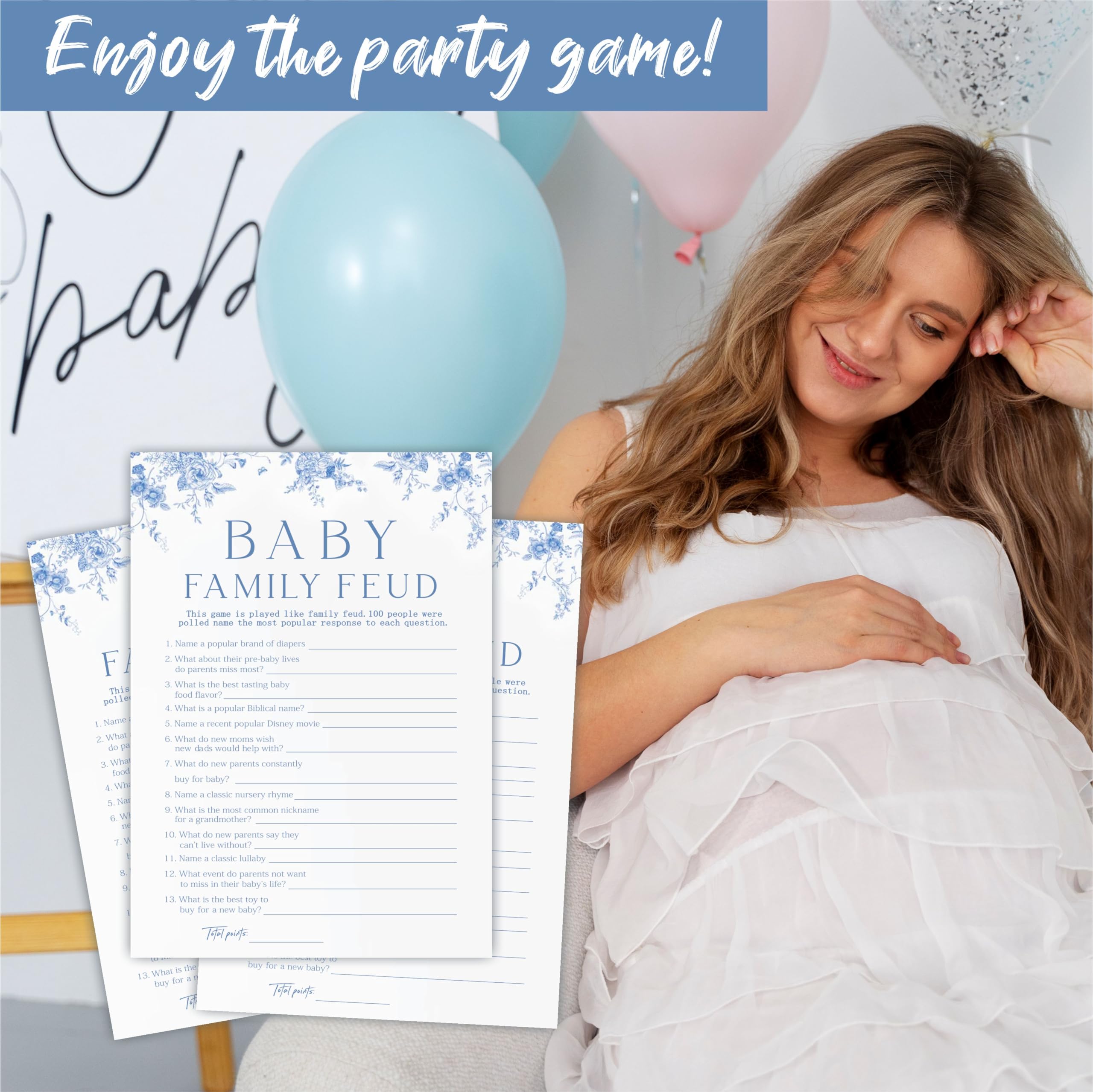 Cartões Para Chá De Bebê - Baby Family Feud - 30 Cartões Com Tema Floral - Festas E Revelações