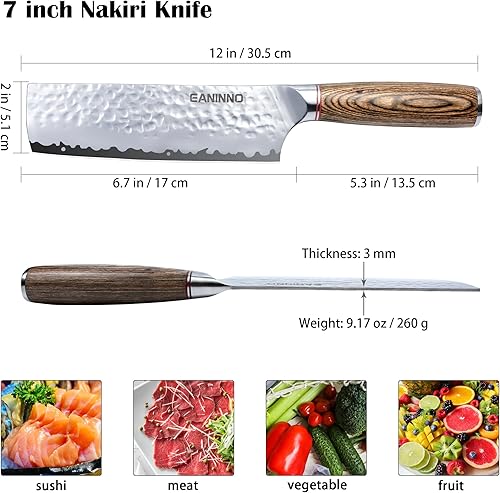 Miniatura 2 de EANINNO Cuchillo japonés Nakiri de 7 pulgadas Asiático Japón Cuchillo de verduras alemán de acero de alto carbono forjado a mano Cuchillos de cocina