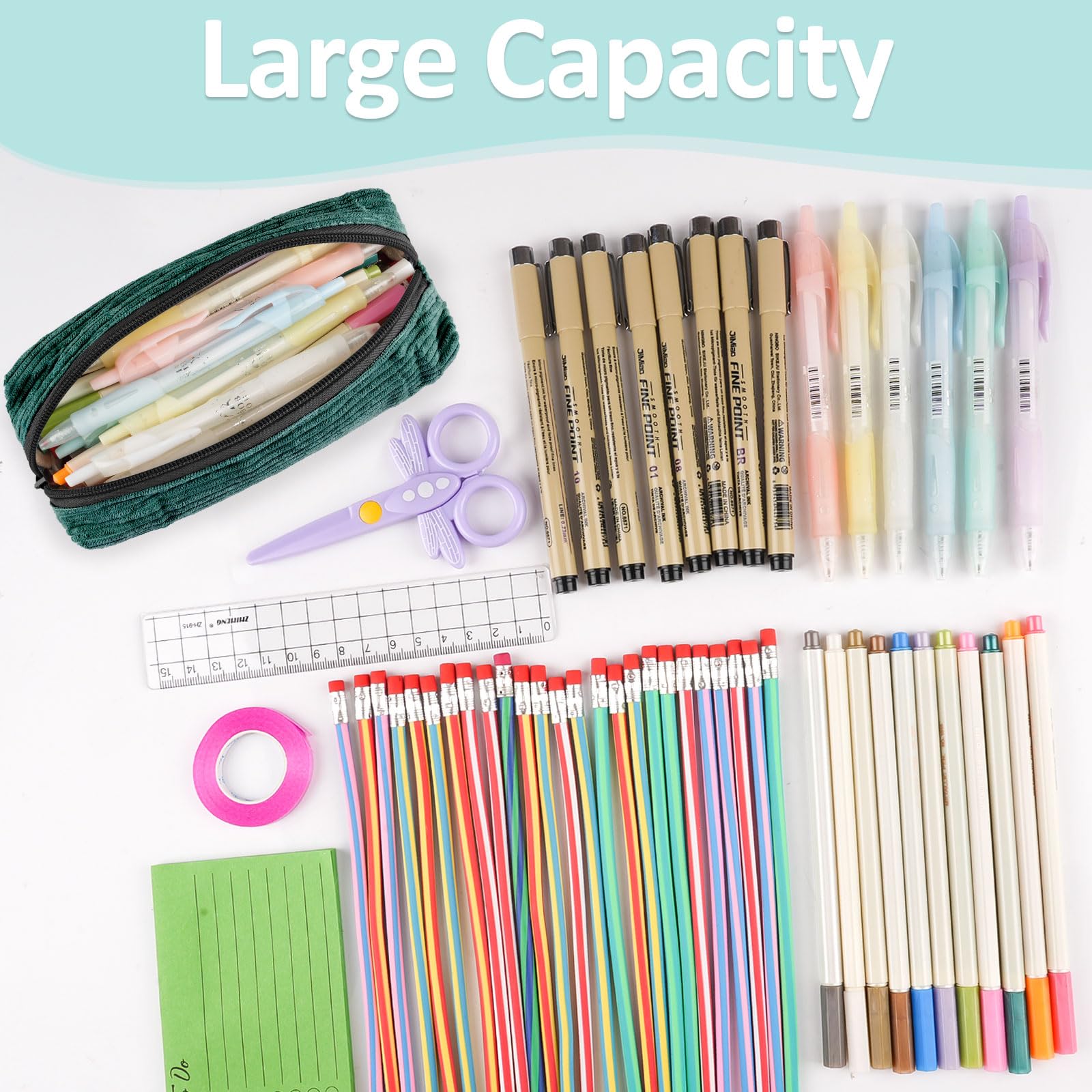 Deepton Pencil Case, Corduroy Cute Pencil Case, Pencilcase, Pen Pouch, Portable Stationery Pencil Bag, Makeup Bag - Image 3