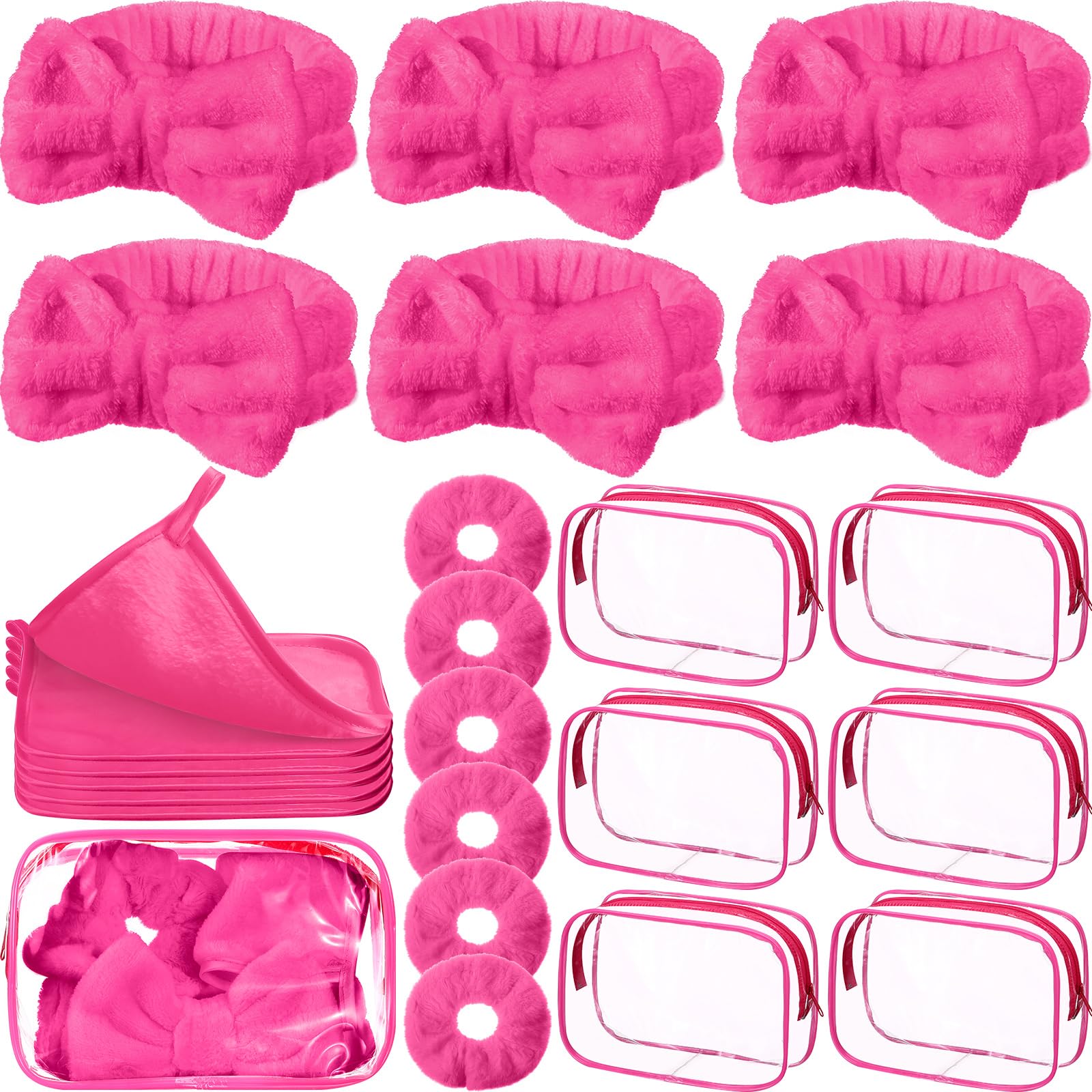 Mimorou 24 Pieces Sleepover Party Supplies Spa Party Favors 6 Spa Headband 6 Velvet Scrunchies 6 Makeup Remover Cloth 6 Clear Cosmetic Bags for