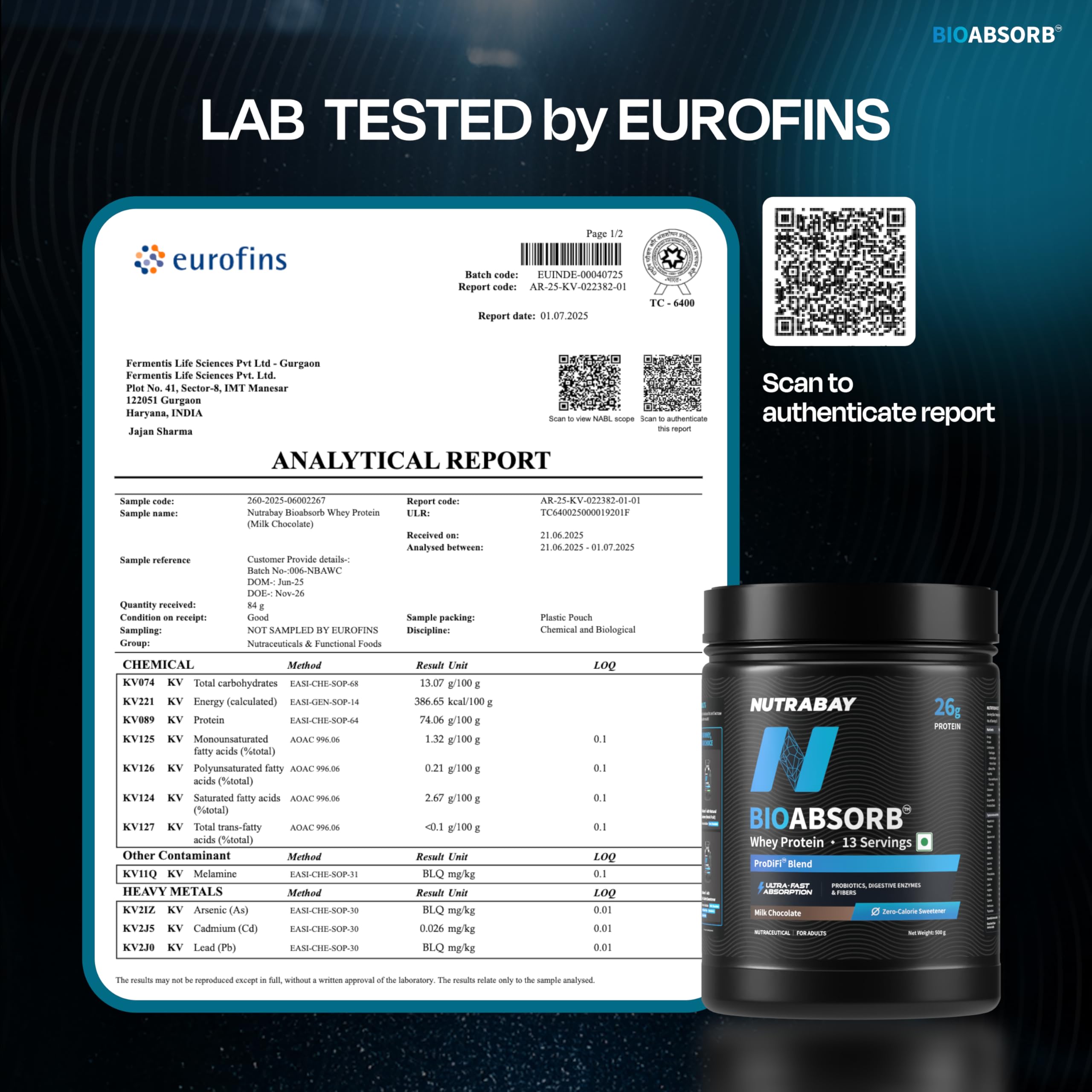 Nutrabay BioAbsorb™ Whey Protein Powder - 500g, Milk Chocolate | Clinically Tested 54% Better Absorption | 26g Protein/Scoop | India's 1st Protein with ProDiFi™ for No Bloating | No Added Sugar 3