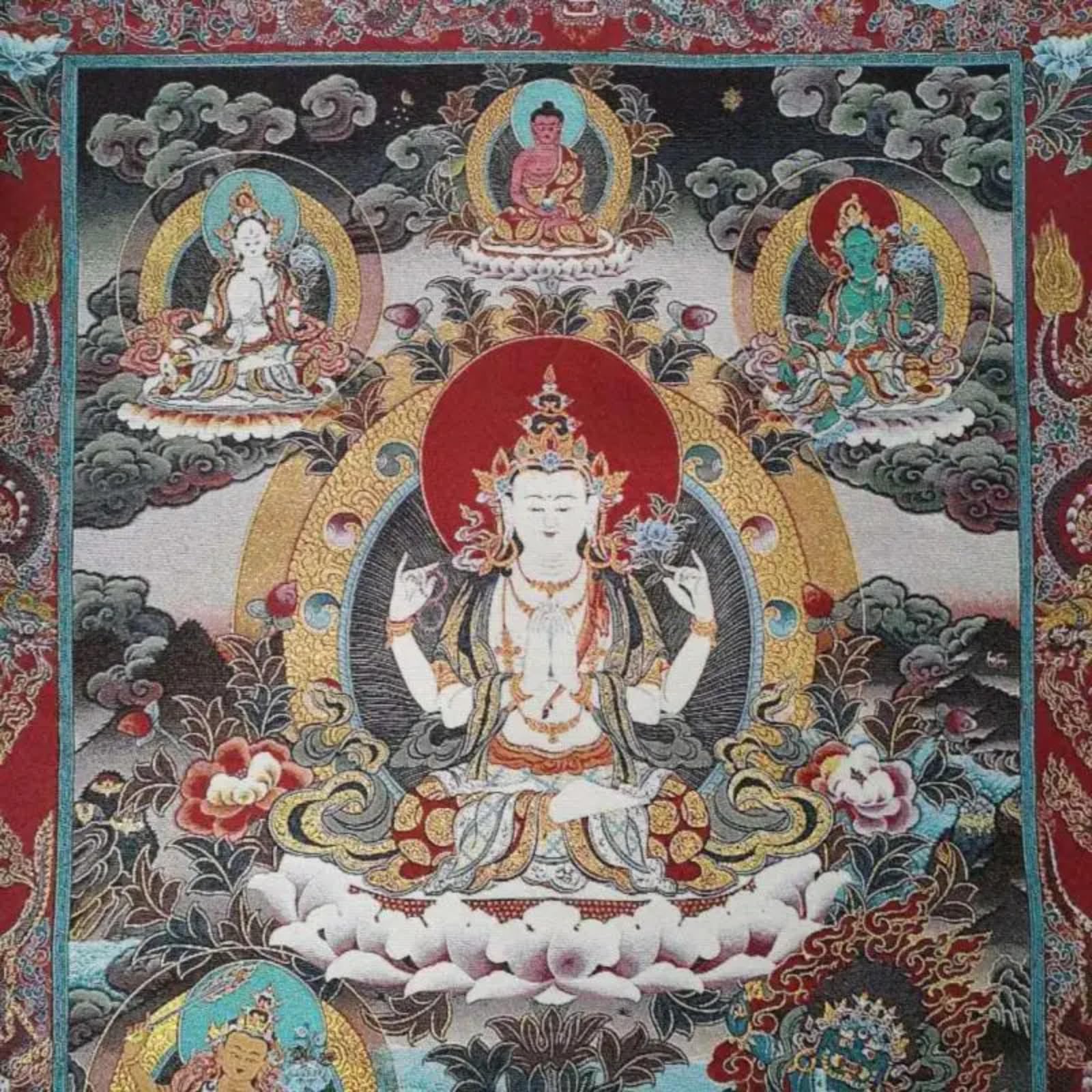 FENNYYAR Tibet tibetano Thangka, 90 cm, panno di seta 4 braccia Guanyin Kwan-Yin Tangka murale