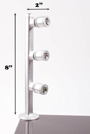2pcs Showcase LED Light 8 inches 4000K 3-Spotlight Pole Stem Light for Jewelry Display Case Exhibit Trade Show Product FY-53M