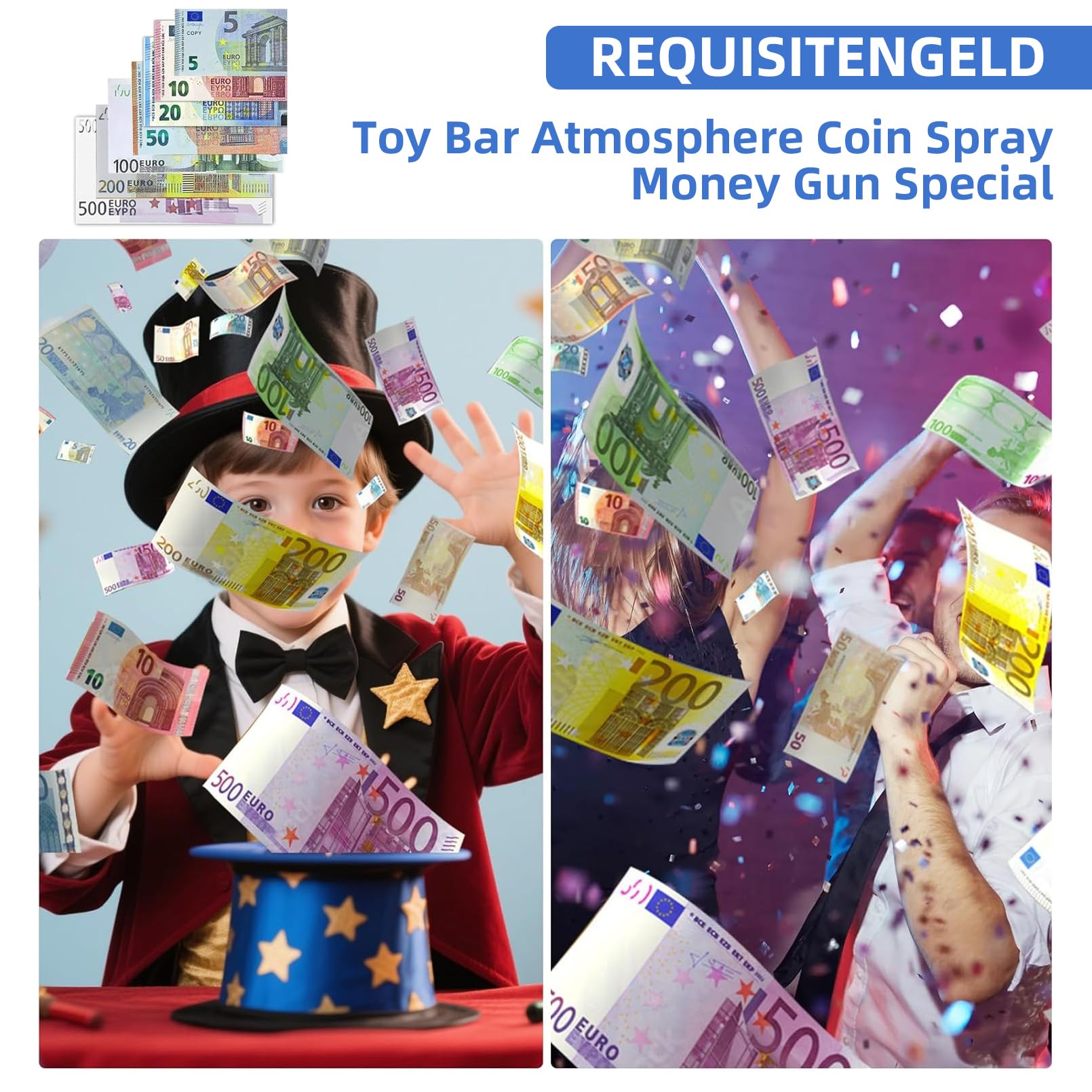 140 Kaufmannsladen Spielgeld, Enthält 7 Stückelungen 5/10/20/50/100/200/500, 20 Stück Jeder Stückelung, Spielgeld für Kaufmannsladen Zubehör, Kaufladen Zubehör, Rollenspiele und Lernen