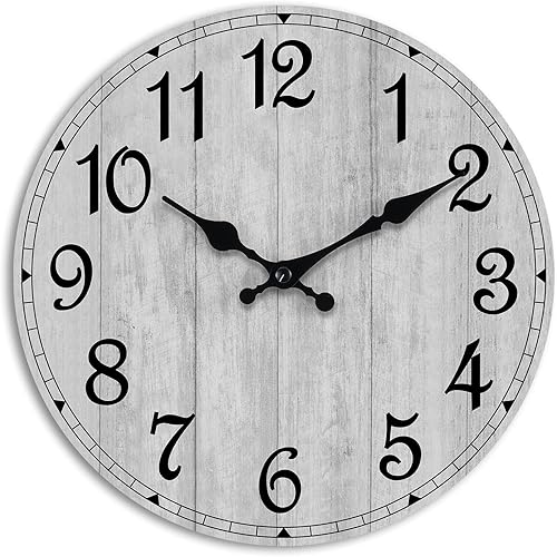 HYLANDA Reloj de pared rústico, funciona con pilas, silencioso, sin tictac, relojes de madera redondos de campo, decoración de pared para cocina,