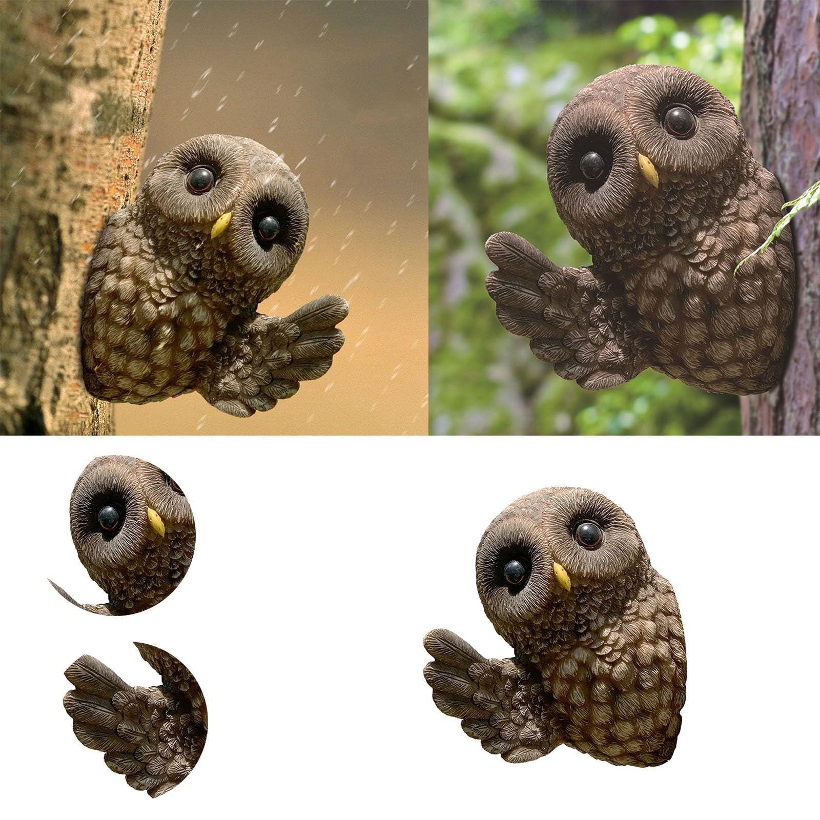 木製フクロウの彫刻 3羽 木製フクロウの彫刻 3羽