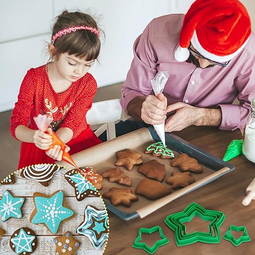 Miniatura 10 de GWHOLE Juego de cortadores de árbol de galletas de jengibre de Navidad, cortadores de galletas Star Linzer para niños, fiesta de vacaciones de
