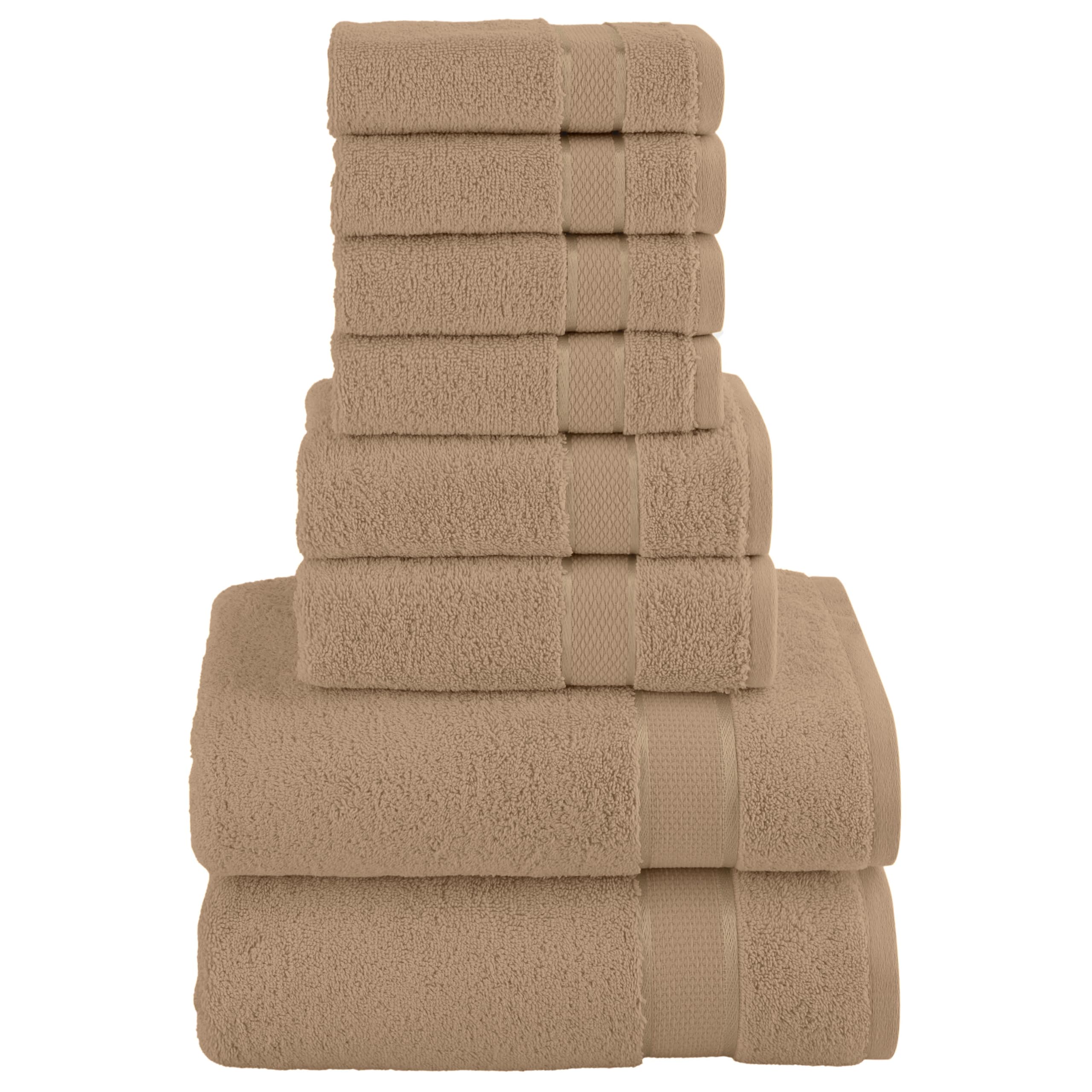 Elegant Comfort Premium Cotton 8-Piece Towel Set, Includes 4 Washcloths, 2 Hand Towels and 2 Bath Towels, 100% Turkish Cotton - Highly Absorbent and Super Soft Towels for Bathroom, Taupe