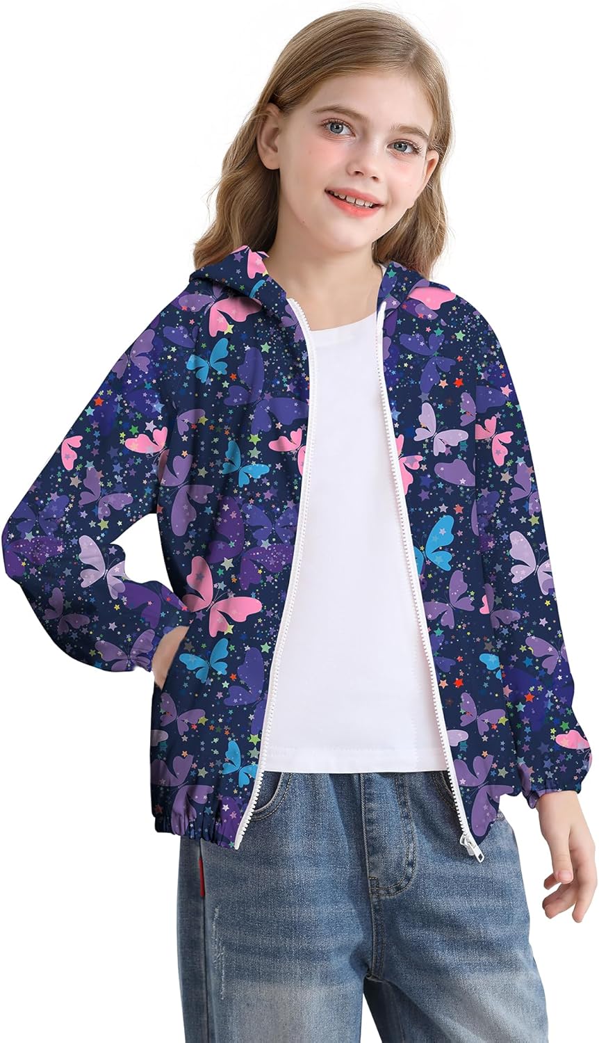 Toddler Girls Jacket Lightweight Hooded Windbreaker Kids Water-Resistant Light Rain Jacket Print Outwear 4-10Y - Image 4