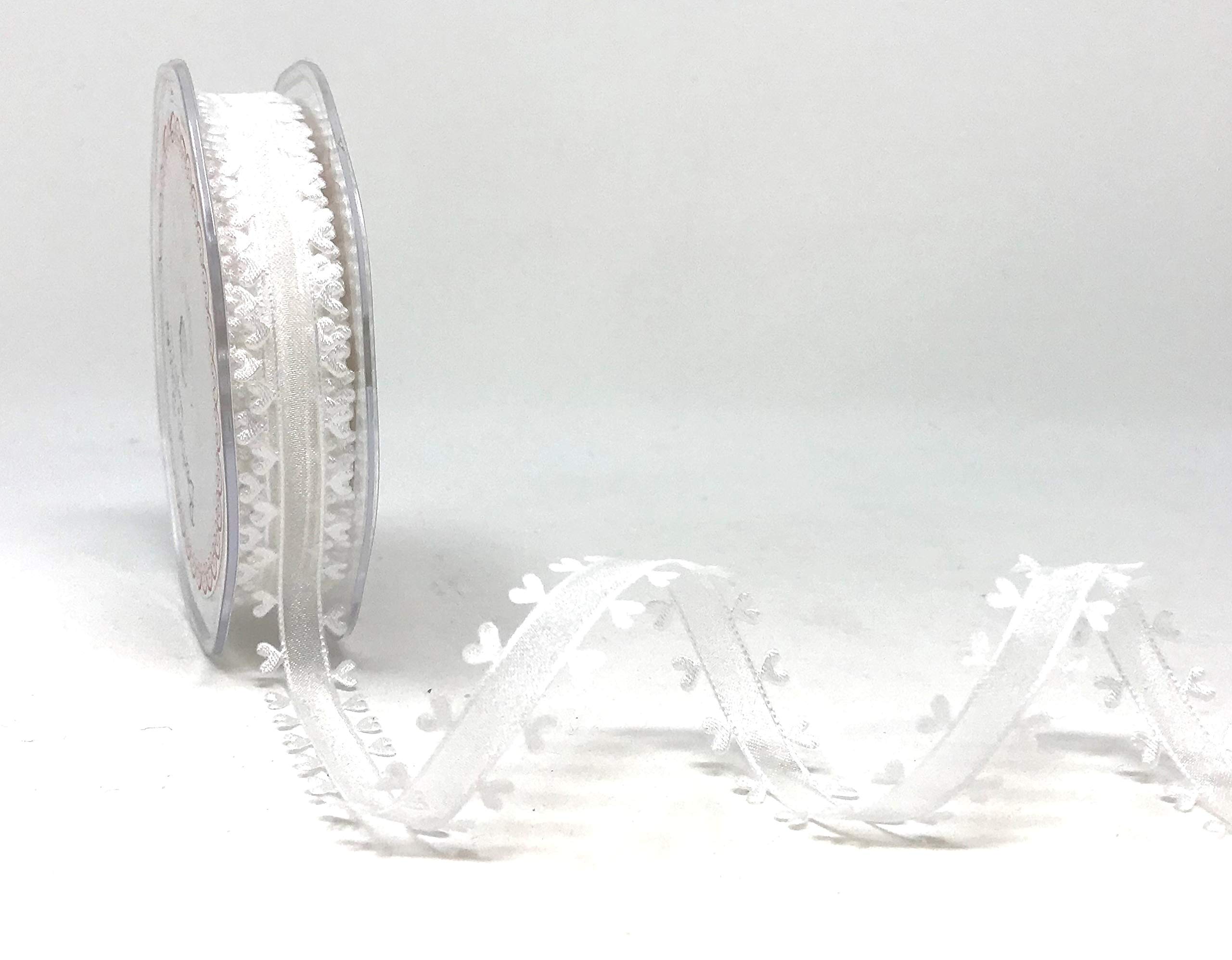 Bertie's Bows White Heart Edge Sheer 15Mm Ribbon On A 20M Roll