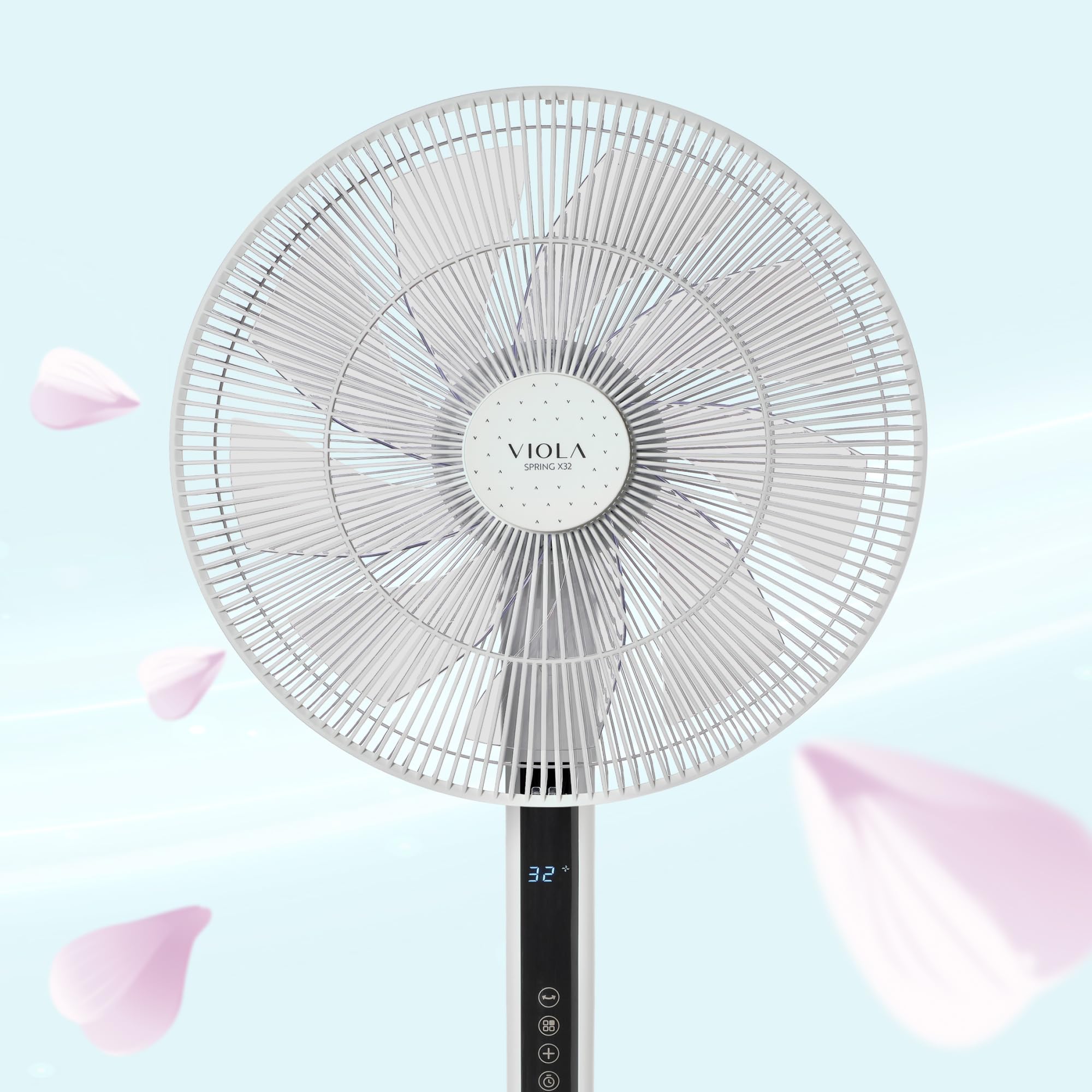VIOLA Ventilador de Pie Silencioso con Mando y Temporizador, Potente, 32 Velocidades, Bajo Consumo, Oscilación 320°