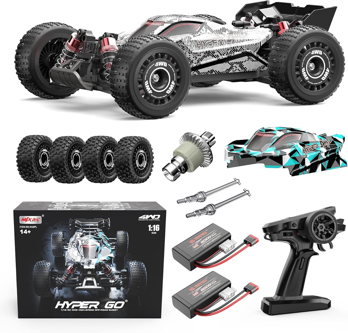 HYPER GO H16PL 1/16 RTR Fast Brushless RC Buggy for Adults, Max 38 mph RC Truck, 4WD High Speed Racing Car with 2S 2000 mAh Battery for RC Basher