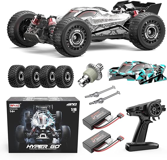 HYPER GO H16PL 1/16 RTR Fast Brushless RC Buggy for Adults, Max 38 mph RC Truck, 4WD High Speed Racing Car with 2S 2000 mAh Battery for RC Basher