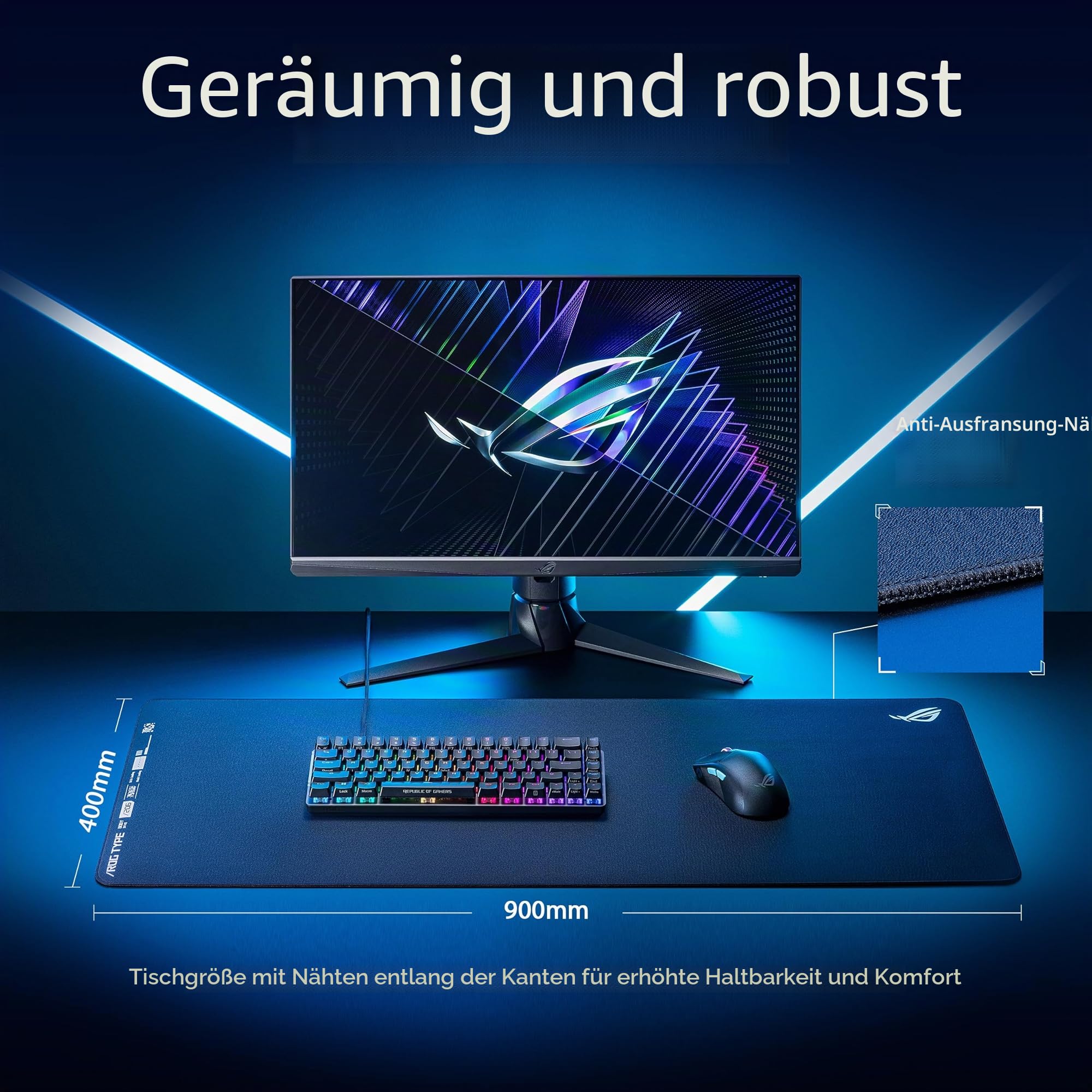 ASUS ROG Hone Ace XXL Gaming-Mauspad, hochdichte Memory-Schaum-Basis, Hybrid-Tuchmaterial, 400 x 900 x 3 mm, Esports & FPS-Gaming, Schwarz