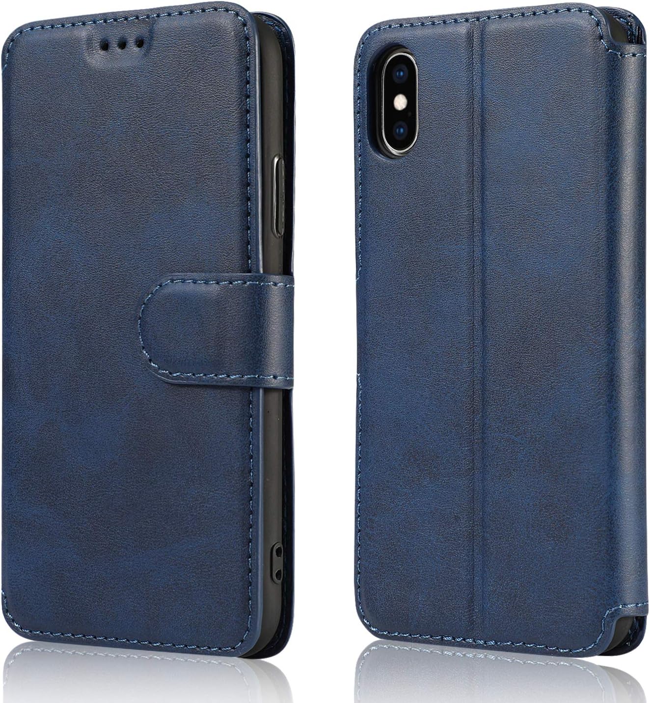 QLTYPRI Case for iPhone X/XS, Premium PU Leather Simple Wallet Case Card Slots Kickstand Magnetic Closure Shockproof Flip Cover for iPhone X/XS - Blue