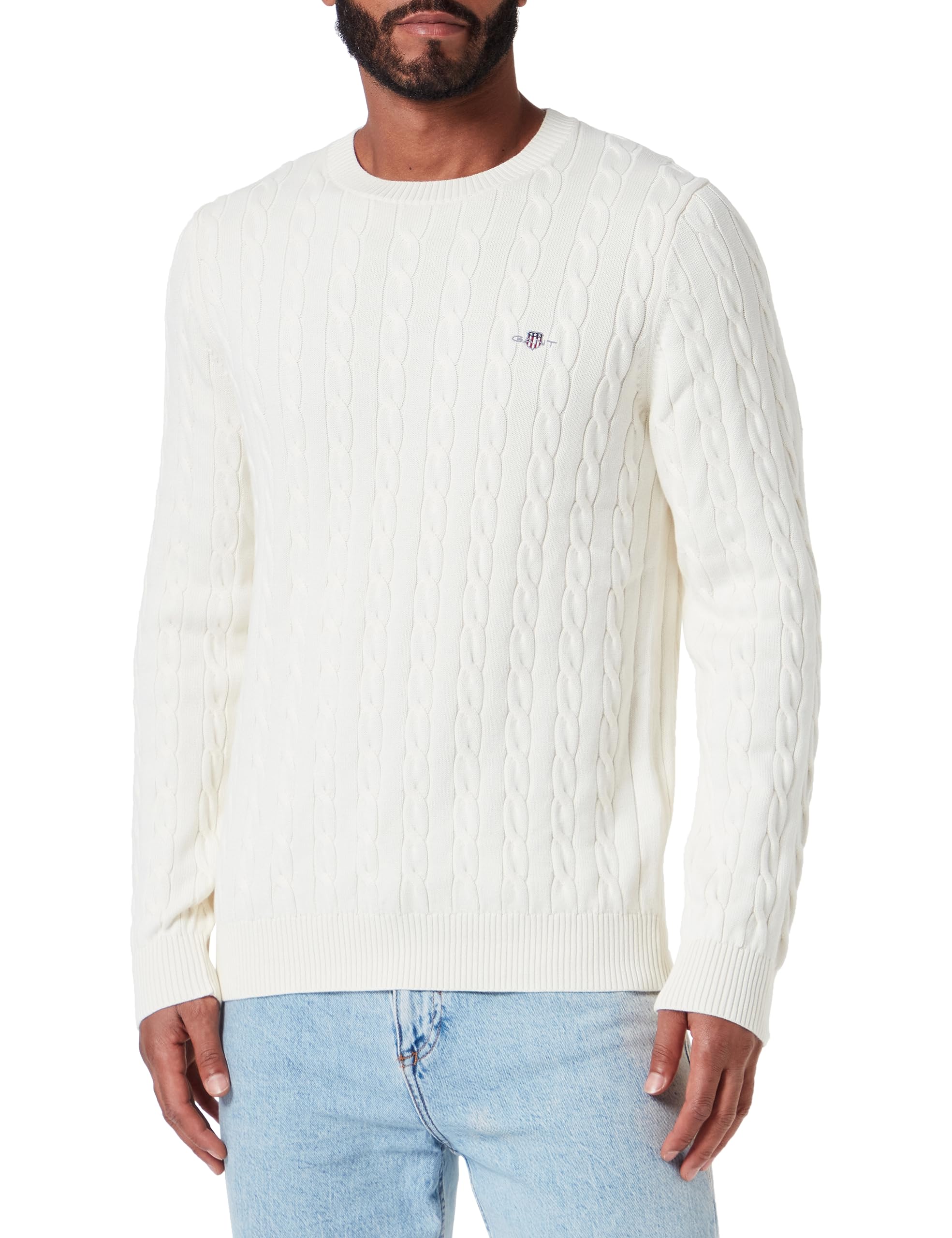 GANT Pullover Langarm Rundhals Kabelstrick beige