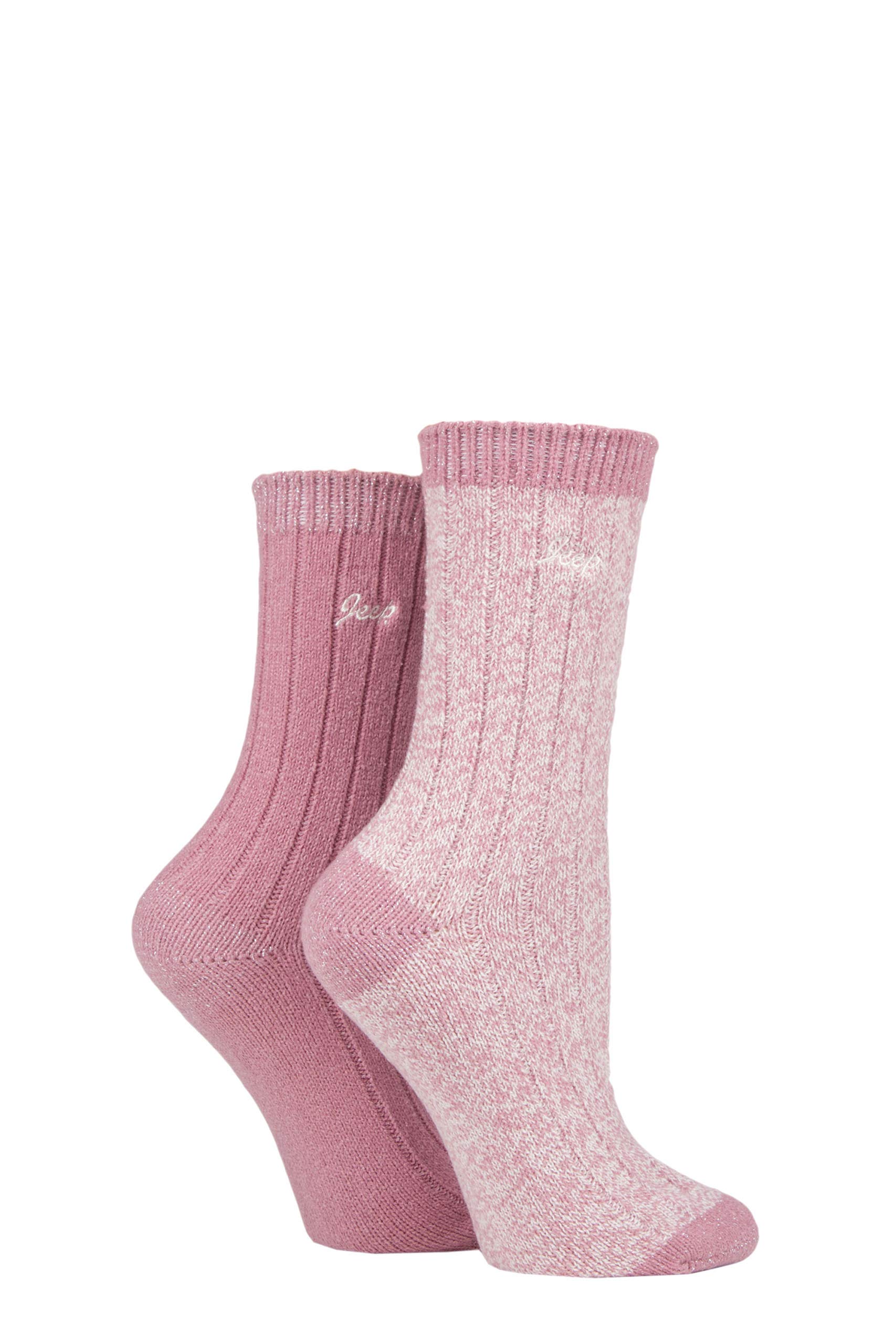 Jeep Women's Rose / Cream Super Soft Ribbed Boot Socks Pack Of 2 Rose/Cream 4-8