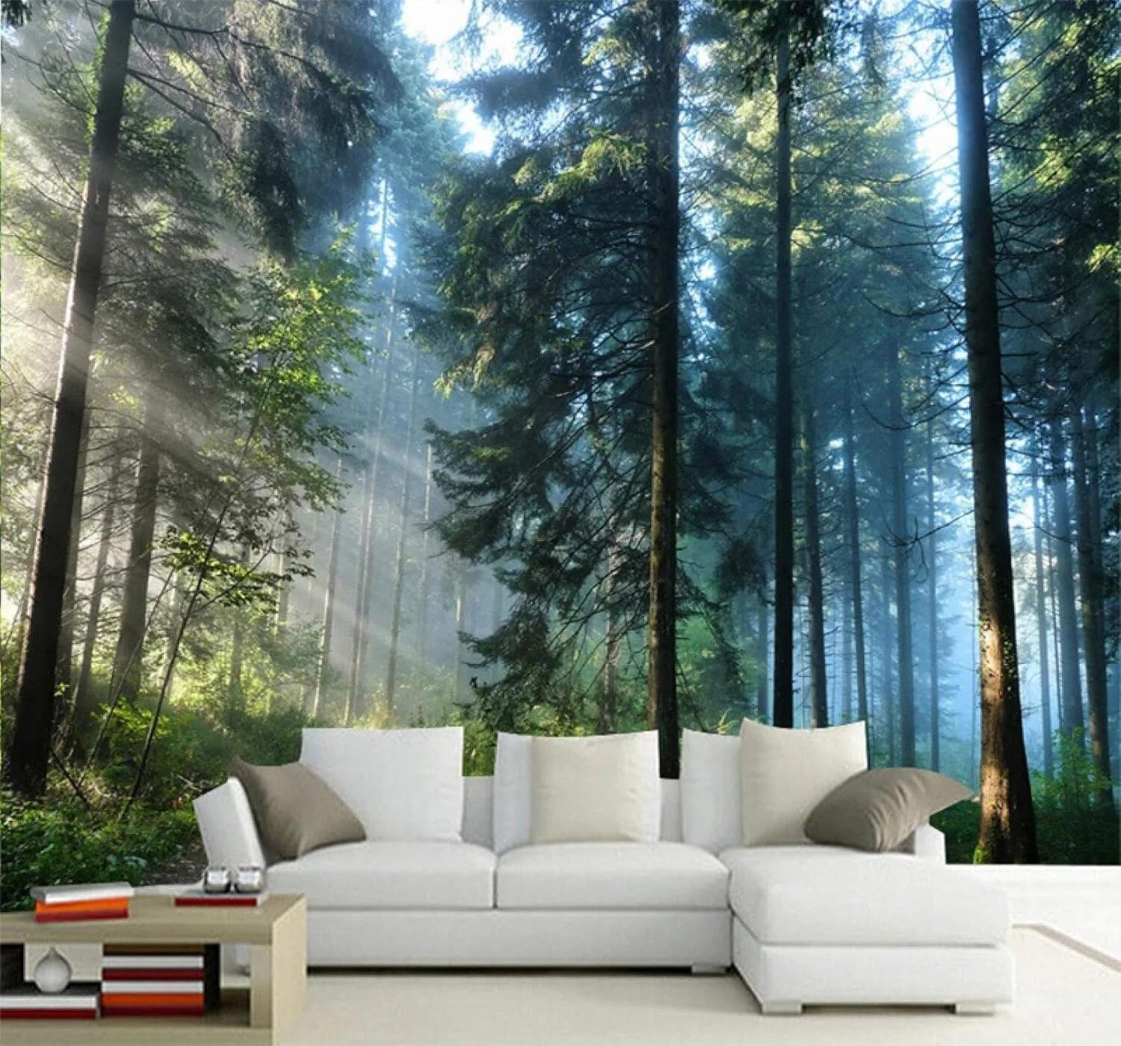 XLMING Sunlight Fresh Green Forest Natural Landscape 3D Wallpaper Luxury Silk Study Dining Feature Sofa Grey Bedroom Living Room Tv Decorative Wall-250cm×170cm