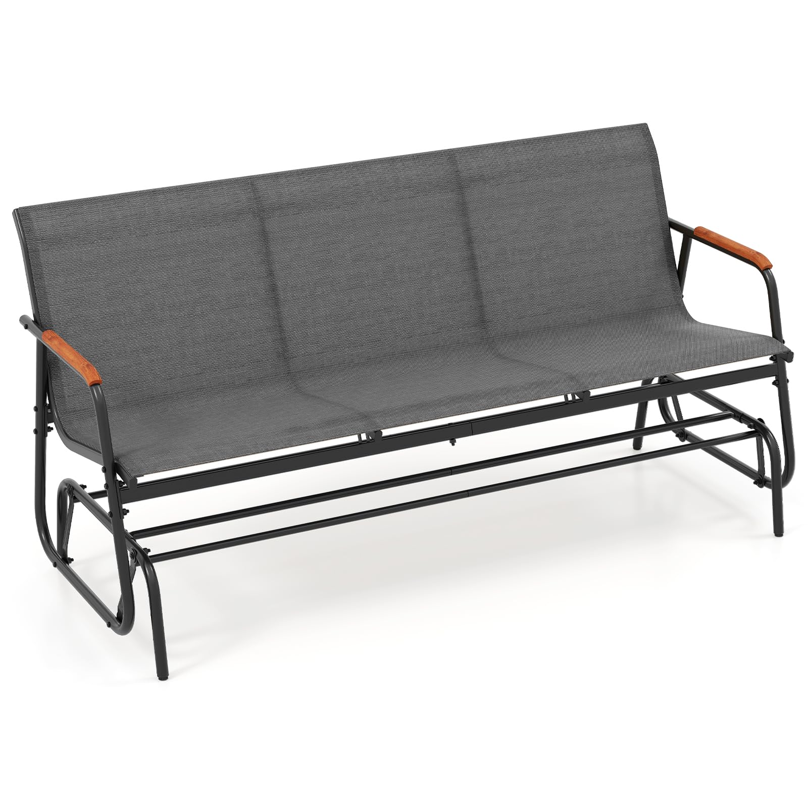 COSTWAY Gartenbank, 3-Sitzer Schaukelbank mit sanfter Gleitbewegung und atmungsaktivem Stoffsitz, Sitzbank bis 450 kg belastbar, Terrassenbank für Garten, Balkon, Terrasse