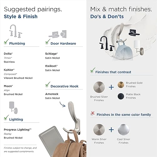 Miniatura 8 de Amerock HBX37013G10 - Gancho decorativo de pared de triple punta, gancho de níquel satinado para abrigos, sombreros, mochilas, bolsos, ganchos para