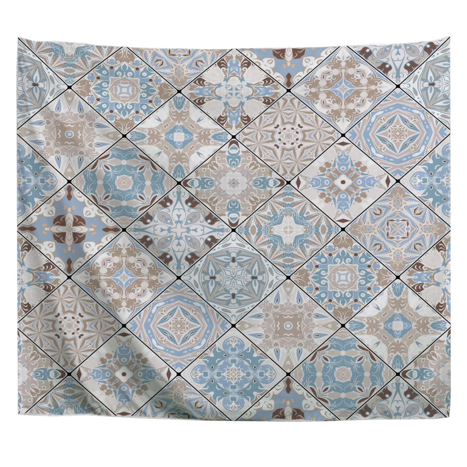 A.Monamour Wall Hanging Tapestry Brown And Blue Abstract Patterns In The Mosaic Set In Oriental Style Picture Print Wall Fabric Mural Art Decoration for Bedroom Dorm Living Room 153x203cm