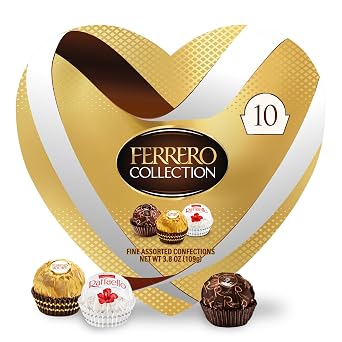 Ferrero Collection Valentines Day Heart Gift Box, 10 Assorted Hazelnut, Dark Chocolate and Coconut Treats, 3.8 oz