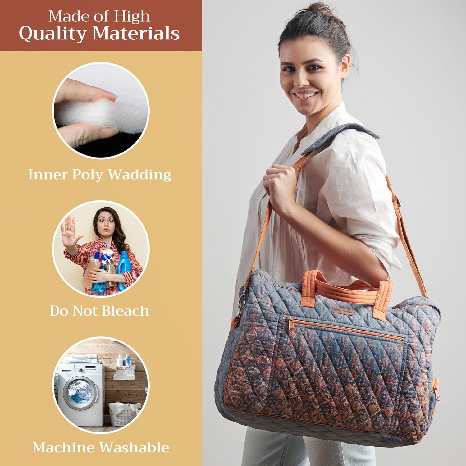 Maison d' Hermine Weekender Bags for Women Cotton Quilted Duffel Overnight Luggage Weekend Bag for Men Gym Gifts Travel