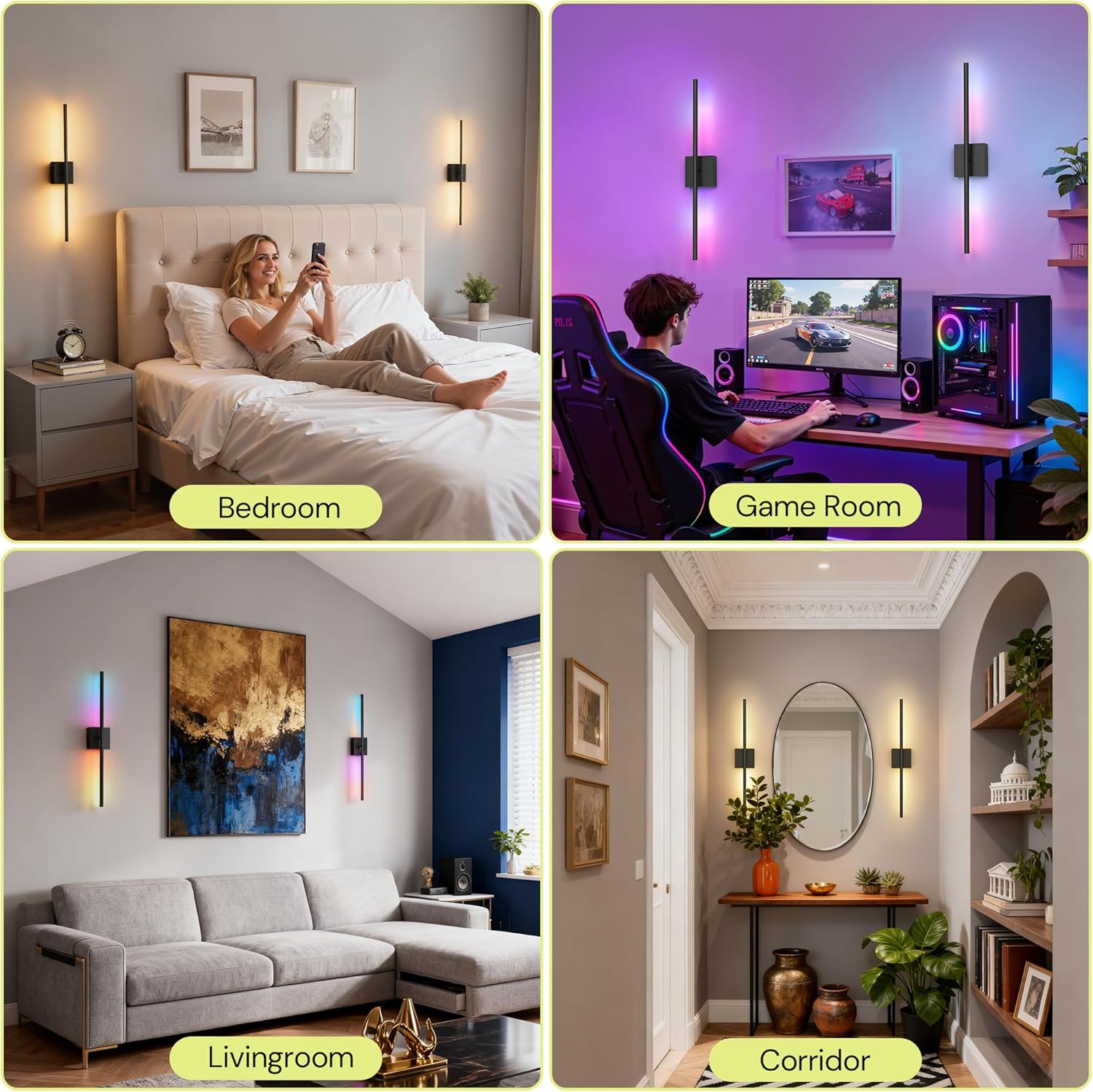 L LOHAS LED 27.7in Peel and Stick on Battery Operated Wall Sconces Set of 2, Magnetic Linear Wall Sconce Easy Install witg Removable Battery, No Drill, Sconces Wall Decor Set of for Livingroom, Black