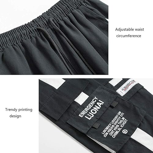 Miniatura 6 de XYXIONGMAO Pantalones deportivos casuales para hombre, pantalones deportivos holgados y casuales de hip hop, pantalones cargo negros para hombre
