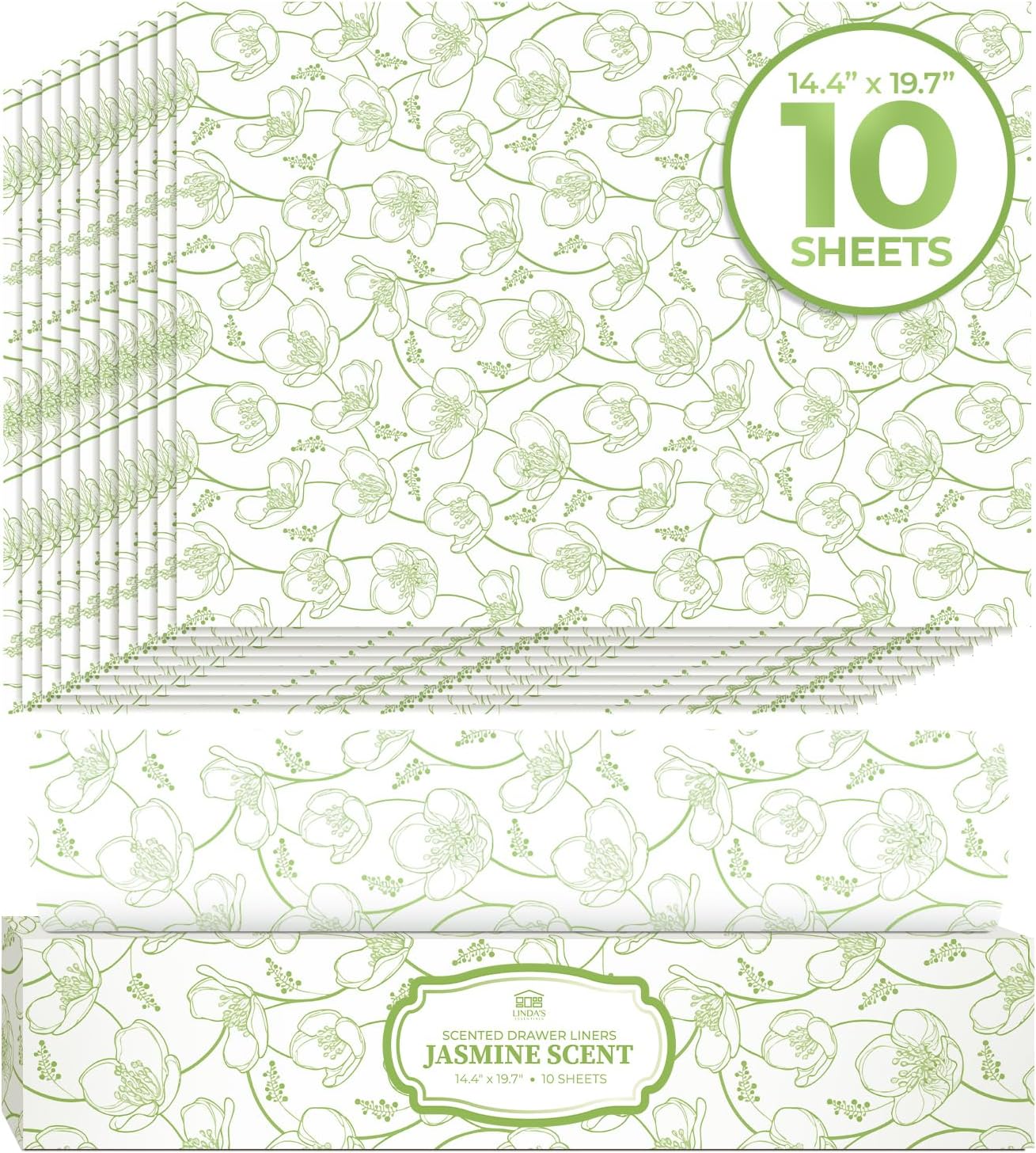 10 Large Jasmine Scented Drawer Liners and 10 Large Lavender Scented Drawer Liners - 19.7" x 14.4", Bundle