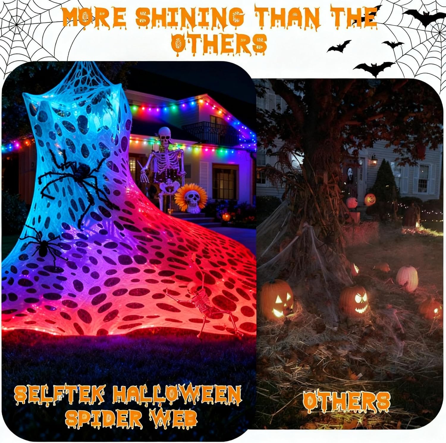 Homgaty Giant Halloween Spider Web, 650sqft Stretchy Beef Netting Halloween Spider Web Outdoor Decoration Cut-Your-Own Netting Spiders Webbing for Halloween Decor, Yard, Roof, Garden, MRPTDE1586