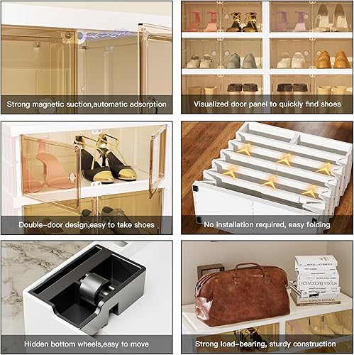 Miniatura 4 de Zapatero portátil de 6 niveles para armario, 24 pares de contenedores de zapatos, caja de almacenamiento plegable de plástico transparente, armario