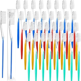 Disposable Toothbrushes Individually Wrapped Toothbrushes Medium Soft Bristle Tooth Brush Manual Disposable Travel Toothbrush Set for Adults Kids Travel Toiletries, 4 Colors (100 Pieces)