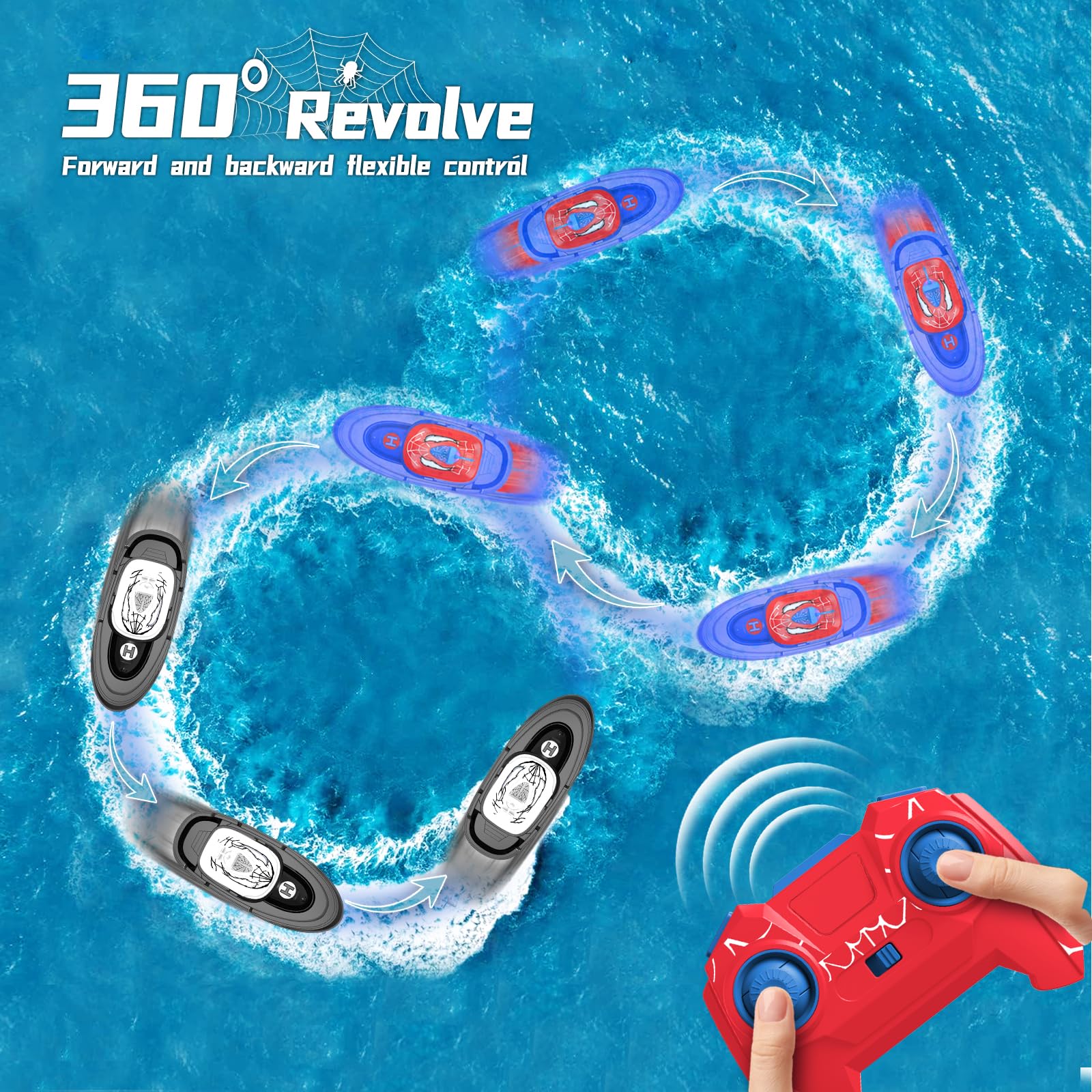 RC Battle Boat 2-Pack with Water Spray, Remote Control Boat Toys Dual Combat Modes, LED Lights - for Pools, Lakes, Outdoor Fun - Gift for Boys, Kids, Adults