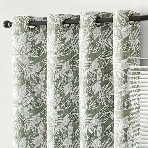 COLLACT Cortinas 100% opacas de 84 pulgadas de largo, 2 paneles para dormitorio, cortinas con estampado de hojas de otoño para sala de estar,