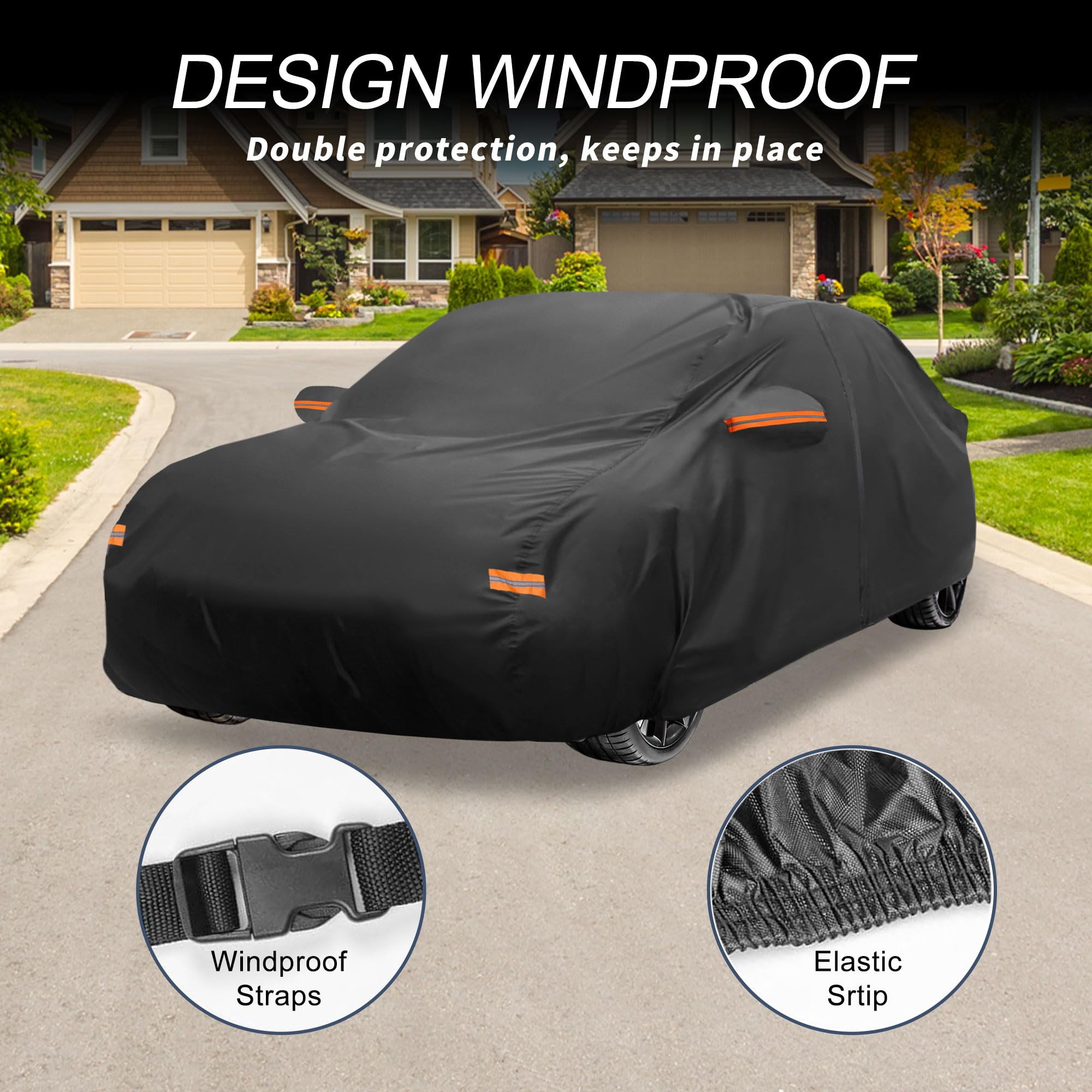 X AUTOHAUX Car Cover Outdoor Waterproof Sun Rain Snow Hail Protection with Left Side Door Zipper Aluminum Film — view 4