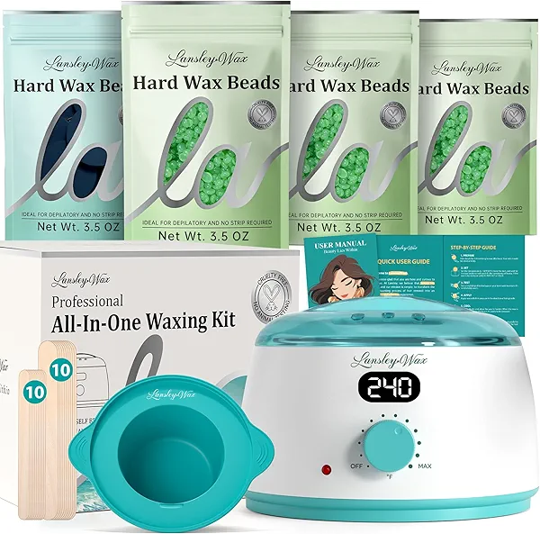 LANSLEYWAX Digital Waxing Kit for Women Men, Wax Warmer for Hair Removal with Silicone Pot, Hard Wax Kit, Waxing Machine for Sensitive Skin Brazilian Bikini Leg Eyebrow Full Body Home Use