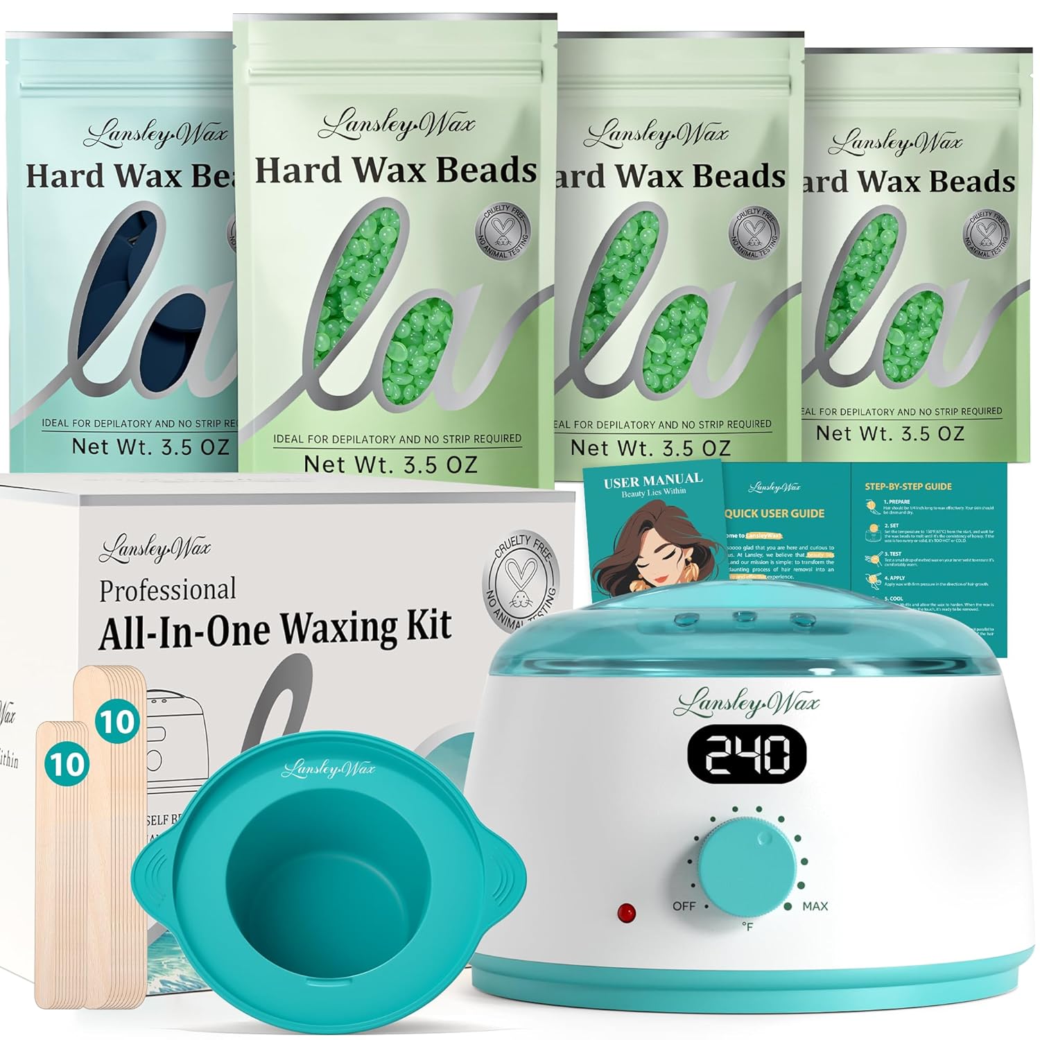 LANSLEYWAX Digital Waxing Kit for Women Men, Wax Warmer for Hair Removal with Silicone Pot, Hard Wax Kit, Waxing Machine for Sensitive Skin Brazilian Bikini Leg Eyebrow Full Body Home Use