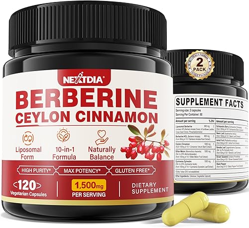 Miniatura 8 de Suplemento de berberina orgánico de 1500 mg con melón amargo de canela de Ceilán, suplementos de complejo liposomal de berberina HCL, apoyo
