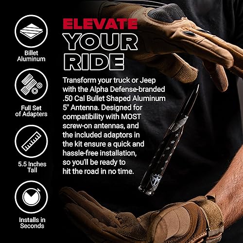 Miniatura 2 de Alpha Defense - Antena universal para camión de estilo redondo, de aluminio resistente a la corrosión, 5.5 pulgadas, compatible con Jeep Wrangler +