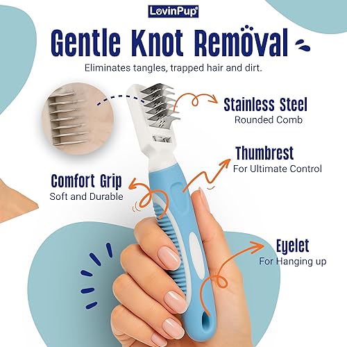 Miniatura 2 de Pet Mat Remover – Professional Dematting Comb for Dogs and Cats – Stainless Steel Rounded Teeth for Gentle Knot & Tangle Removal – Dog Dematting