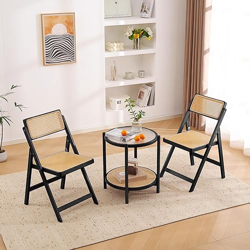 Miniatura 2 de Tiita Silla plegable de ratán, sillas de comedor modernas de mediados de siglo, cómodas sillas de bambú para exteriores para dormitorio, sala de