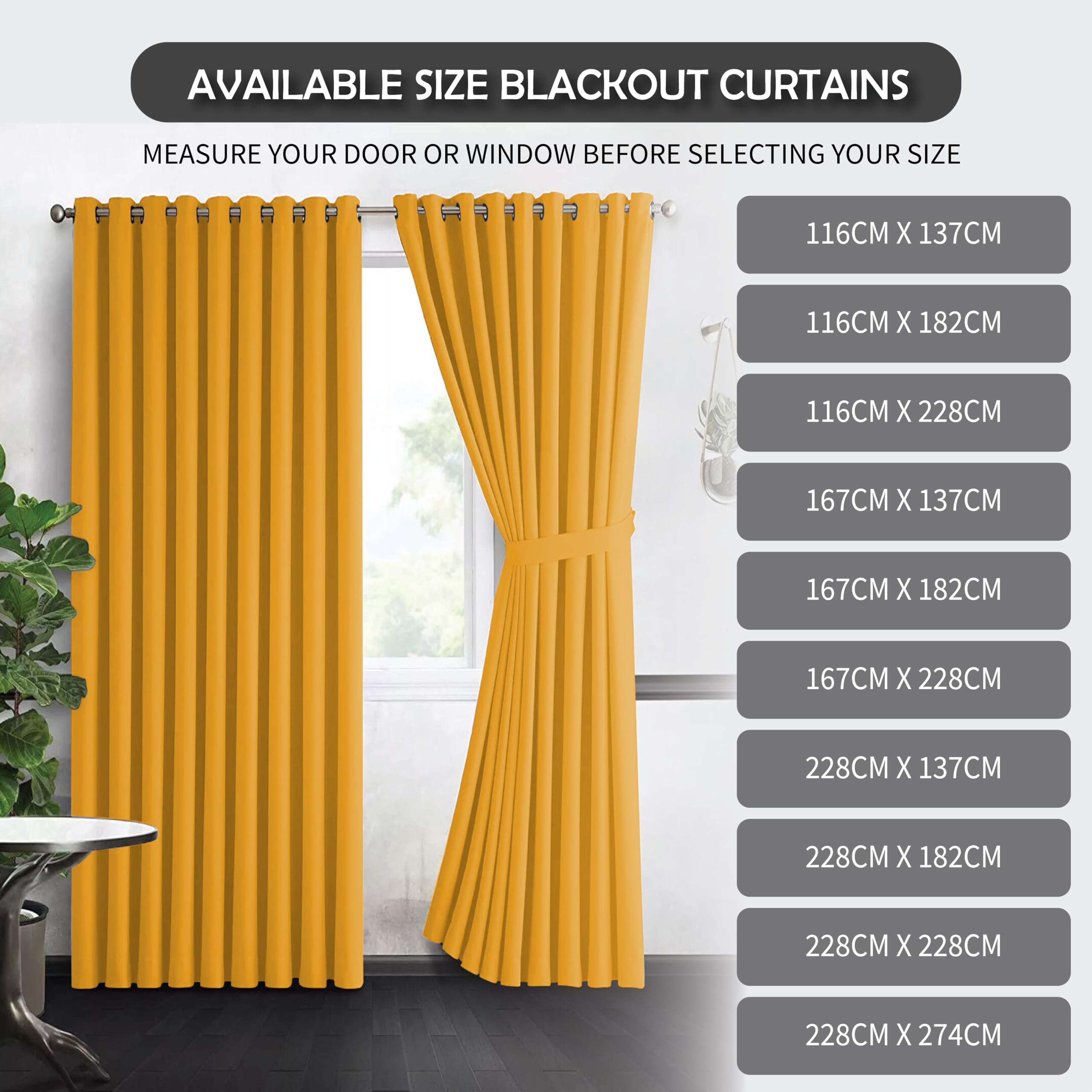 Home In Style 4U Thermal Insulated Blackout Curtains for Bedroom Windows Ochre Curtains 46" width x 90" drop 2 Panels - Image 4