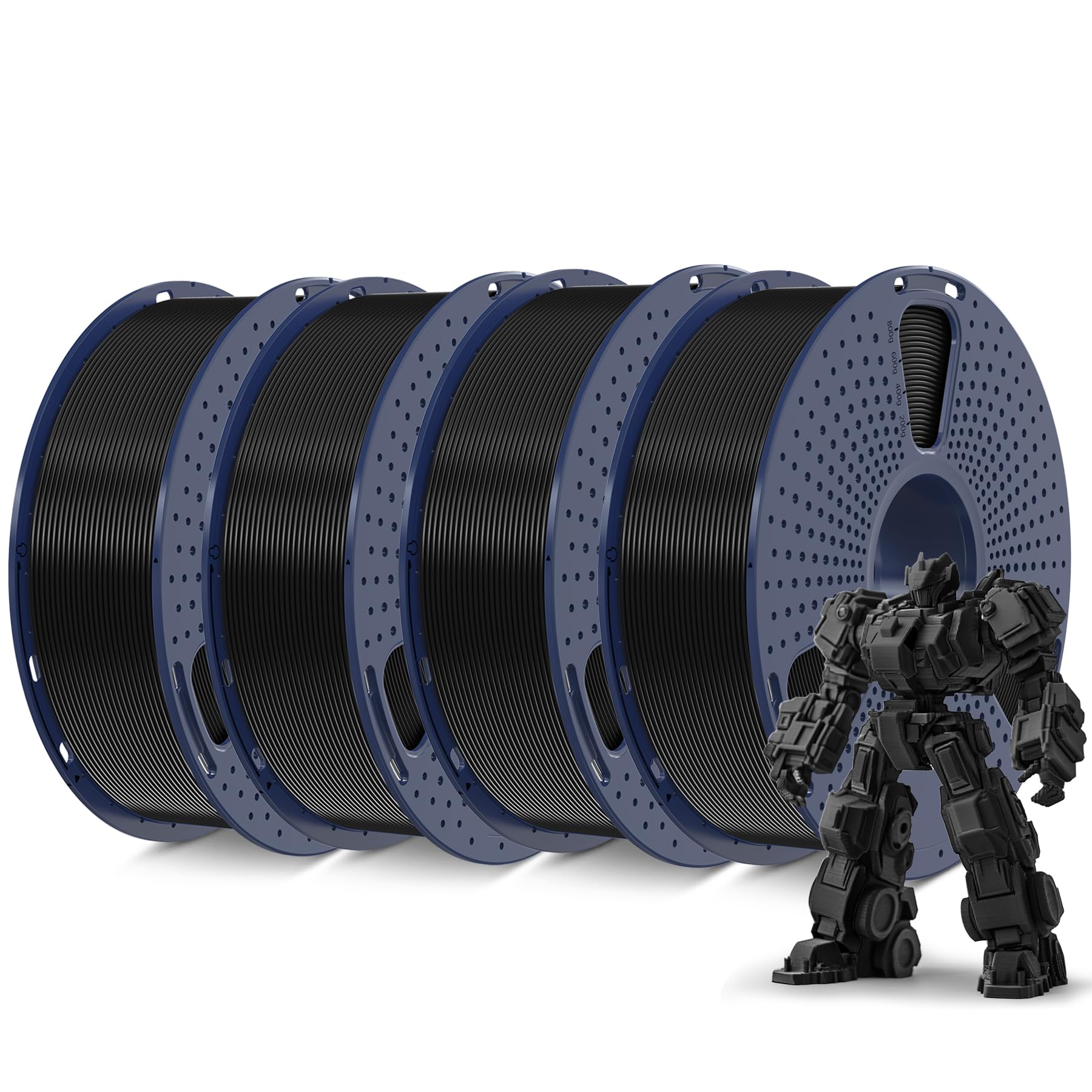 SUNLU Filamento PLA Plus 4KG, 1.75mm Filamento PLA+ per Stampante 3D, Elevata Tenacità Filamento per Stampa 3D PLA Plus, 1KG/Bobina, Confezione da 4, Nero