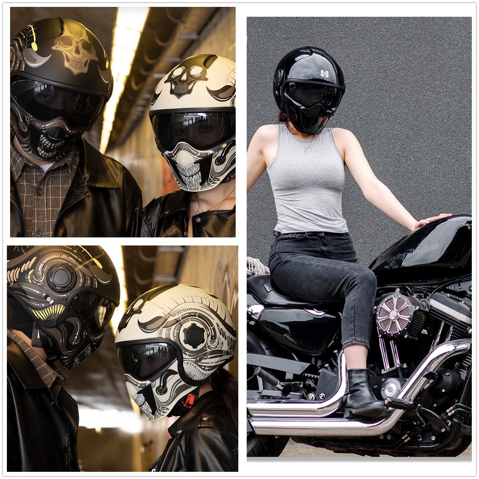Amazon.co.jp: CYRILオートバイヘルメットハーレーレトロヘルメット