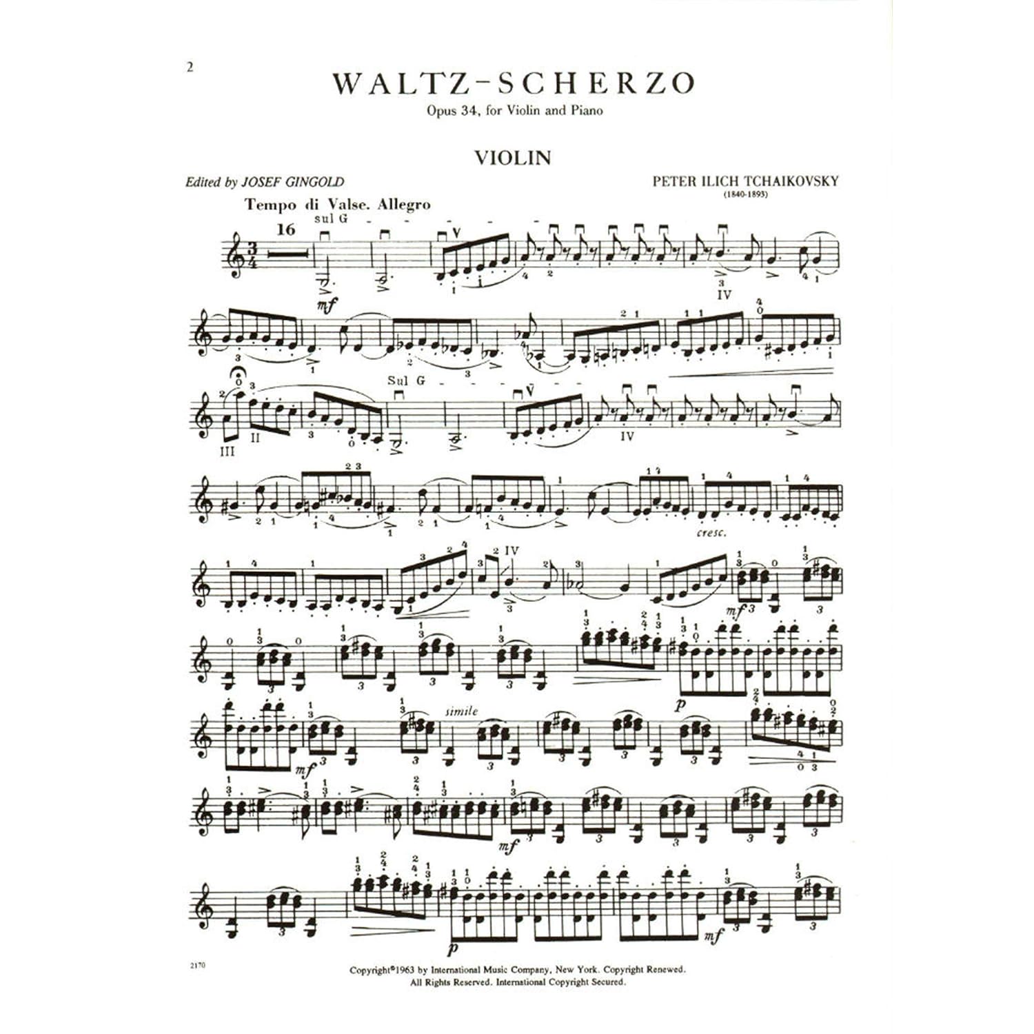 Tchaikovsky, Pyotr Ilyich - Waltz Scherzo Op 34 For Violin and Piano Edited by Gingold Published by International Music [Sheet music] [Sheet music] [Sheet music] [Sheet music] [Sheet music] [Sheet music] [Sheet music] [Sheet music] [Sheet music] [Sheet music] [Sheet music] [Sheet music] [Sheet music]