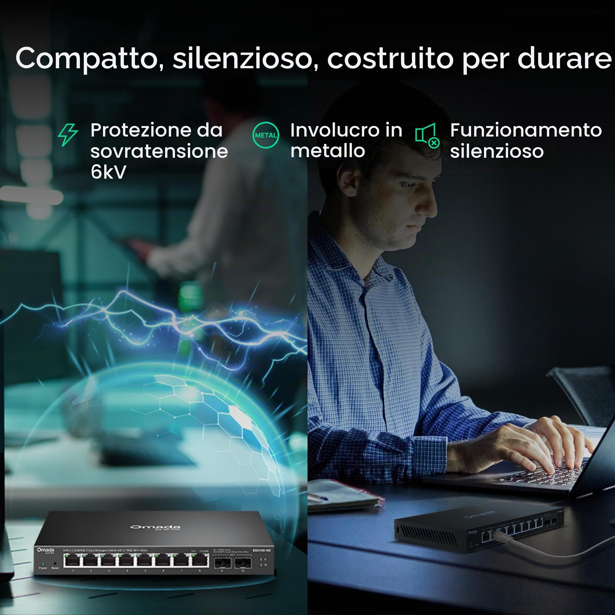TP-Link Omada Switch a 8 porte da 2,5 G, facile da gestire, 2 x 10 G SFP+, VLAN, anti-loop automatico, IGMP Snooping, senza ventole, gestito da Omada, in metallo durevole con schermatura