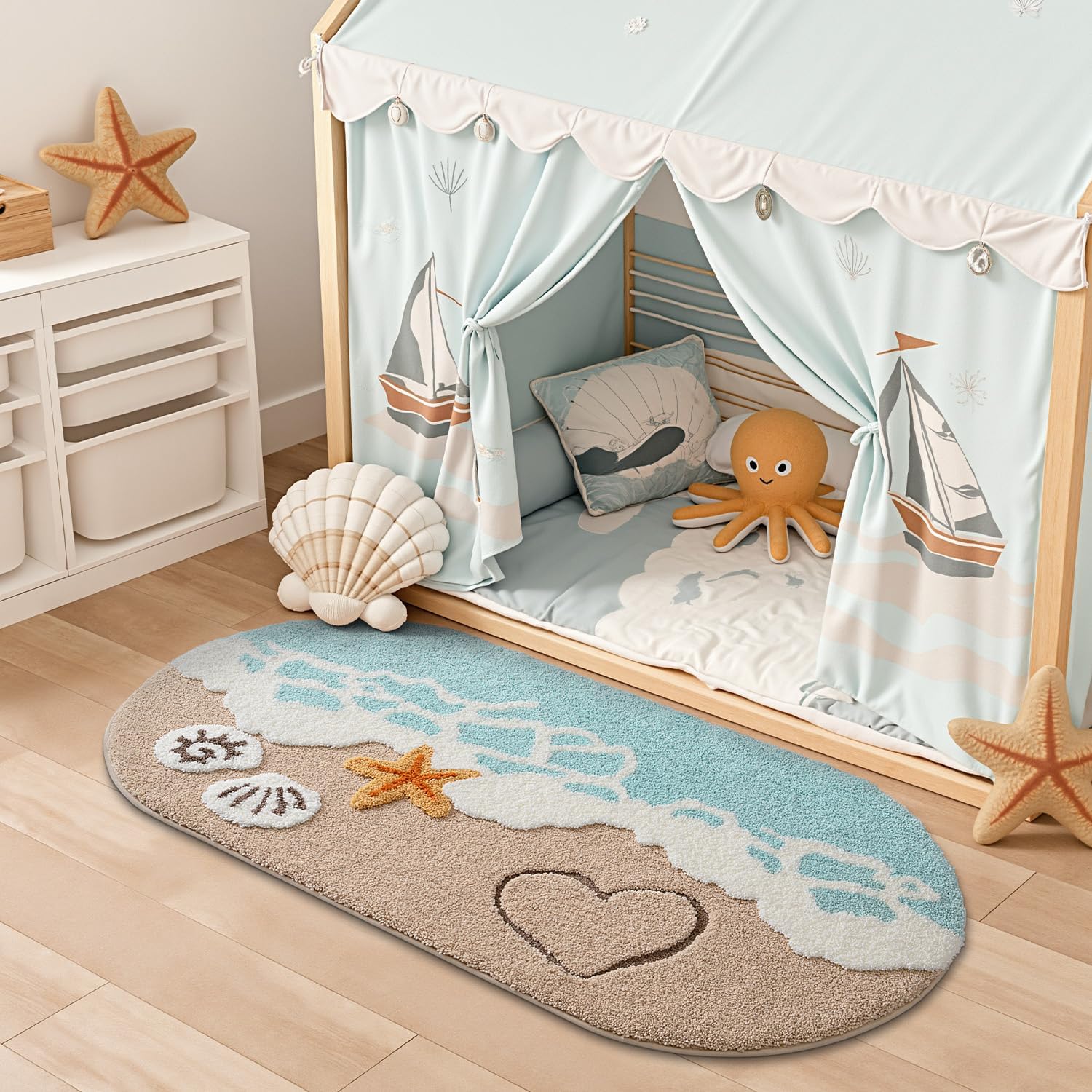 LUMI Soft and Absorbent Beach Bathroom Rug, Non-Slip Backing, Ideal for Bathroom, Kitchen and Entryway Decor, Sea Beach Starfish Shell Bath Decor, Blue, 30"x60"